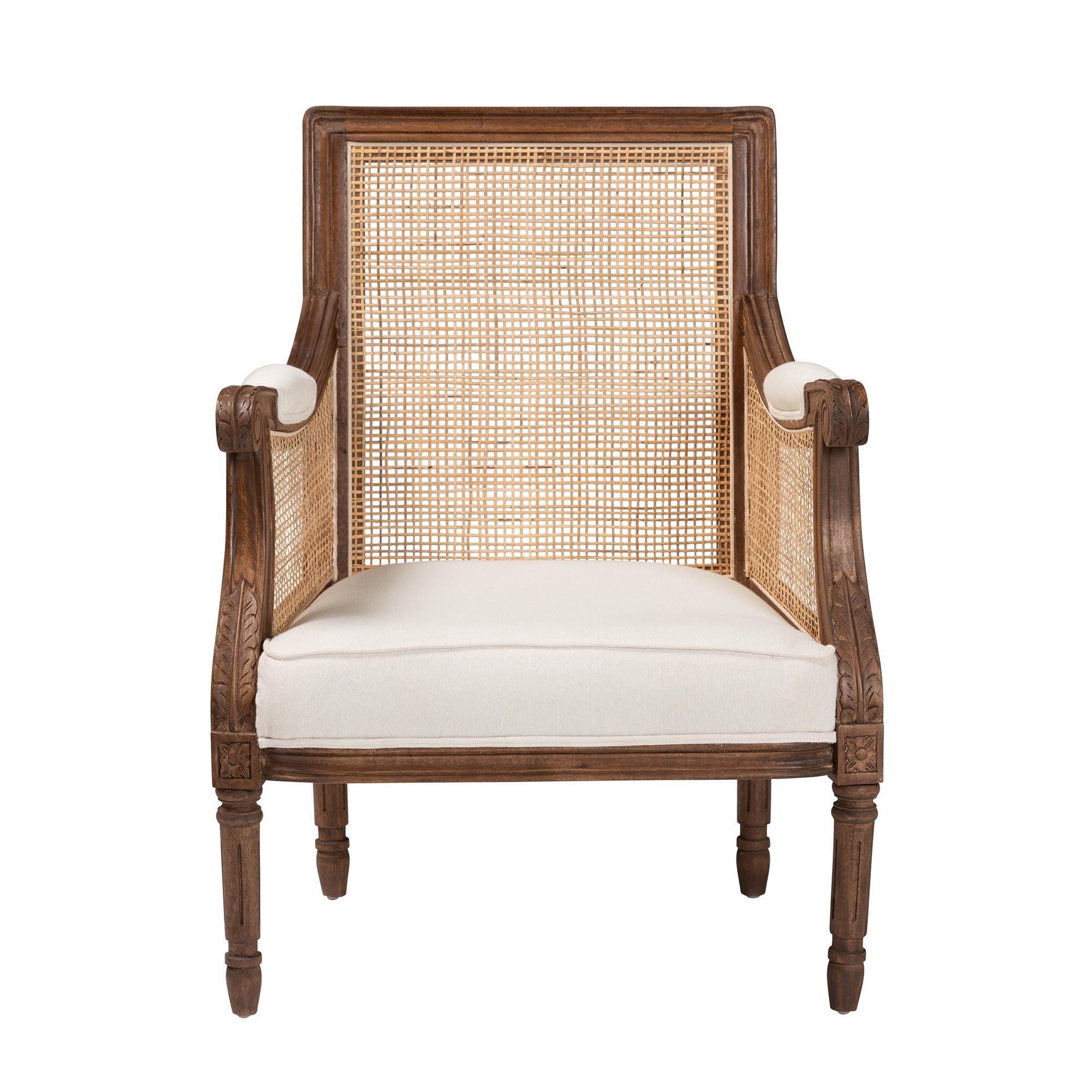 bali & pari Desmond Traditional French Fabric and Finished Wood Accent Chair