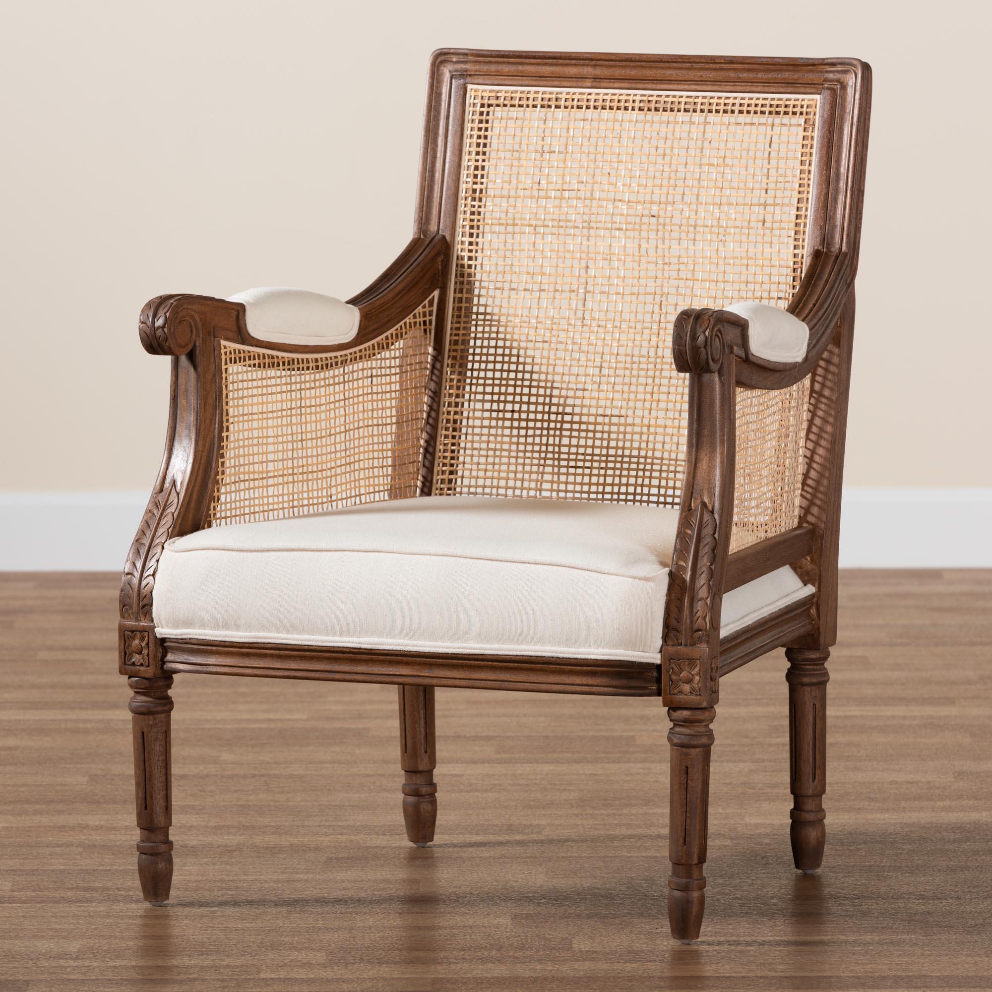 bali & pari Desmond Traditional French Fabric and Finished Wood Accent Chair