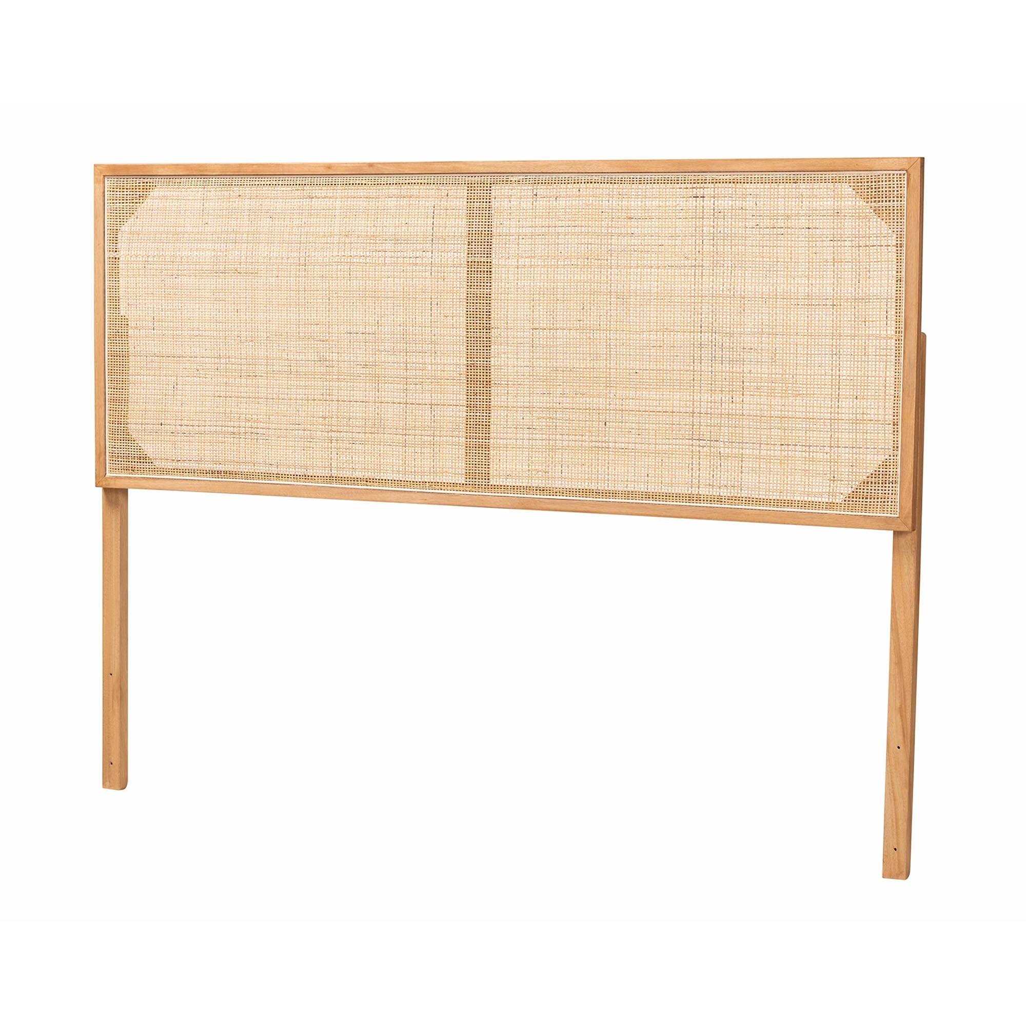 bali & pari Aurelia Modern Bohemian Finished Bayur Wood and Rattan Headboard