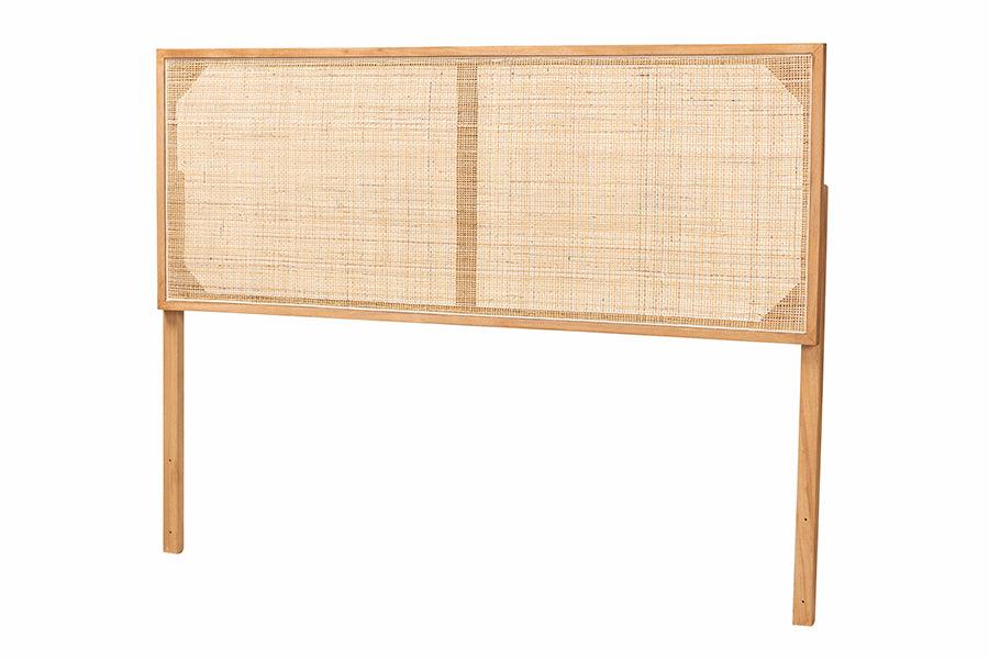 bali & pari Aurelia Modern Bohemian Finished Bayur Wood and Rattan Headboard