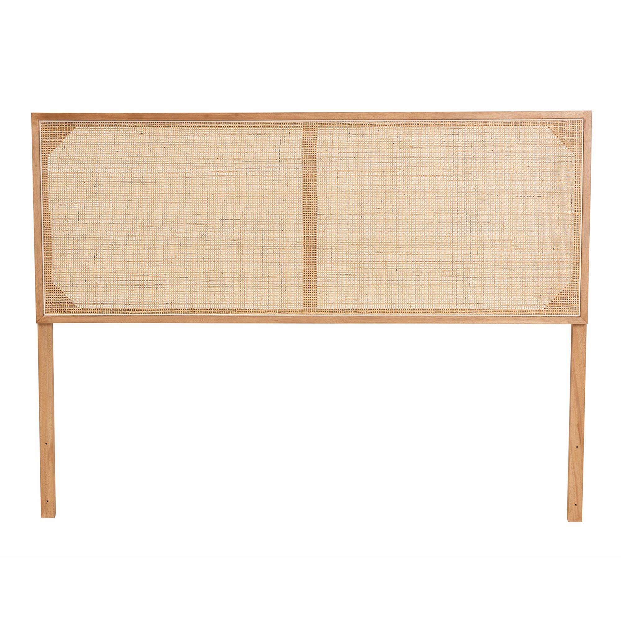 bali & pari Aurelia Modern Bohemian Finished Bayur Wood and Rattan Headboard