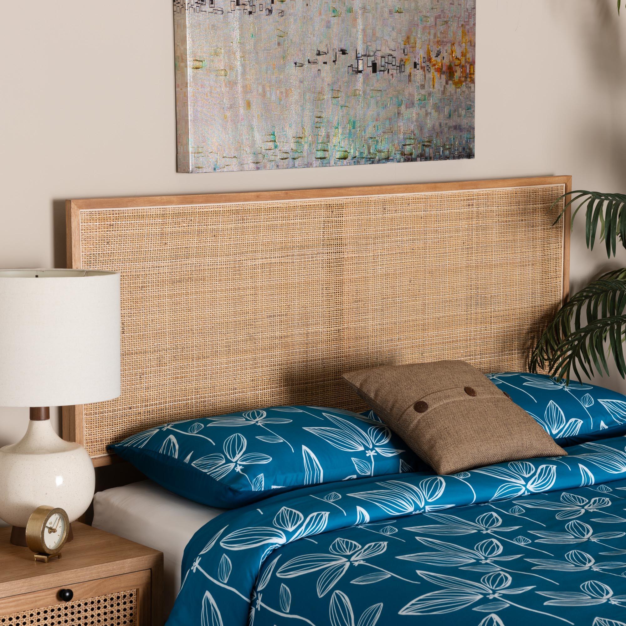 bali & pari Aurelia Modern Bohemian Finished Bayur Wood and Rattan Headboard