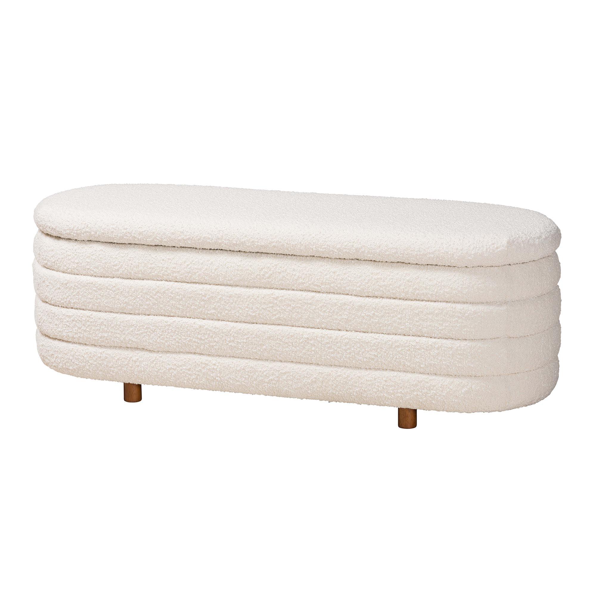 Betiana Modern Japandi Cream Boucle Fabric and Finished Wood Storage Bench