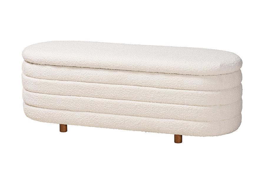 Betiana Modern Japandi Cream Boucle Fabric and Finished Wood Storage Bench