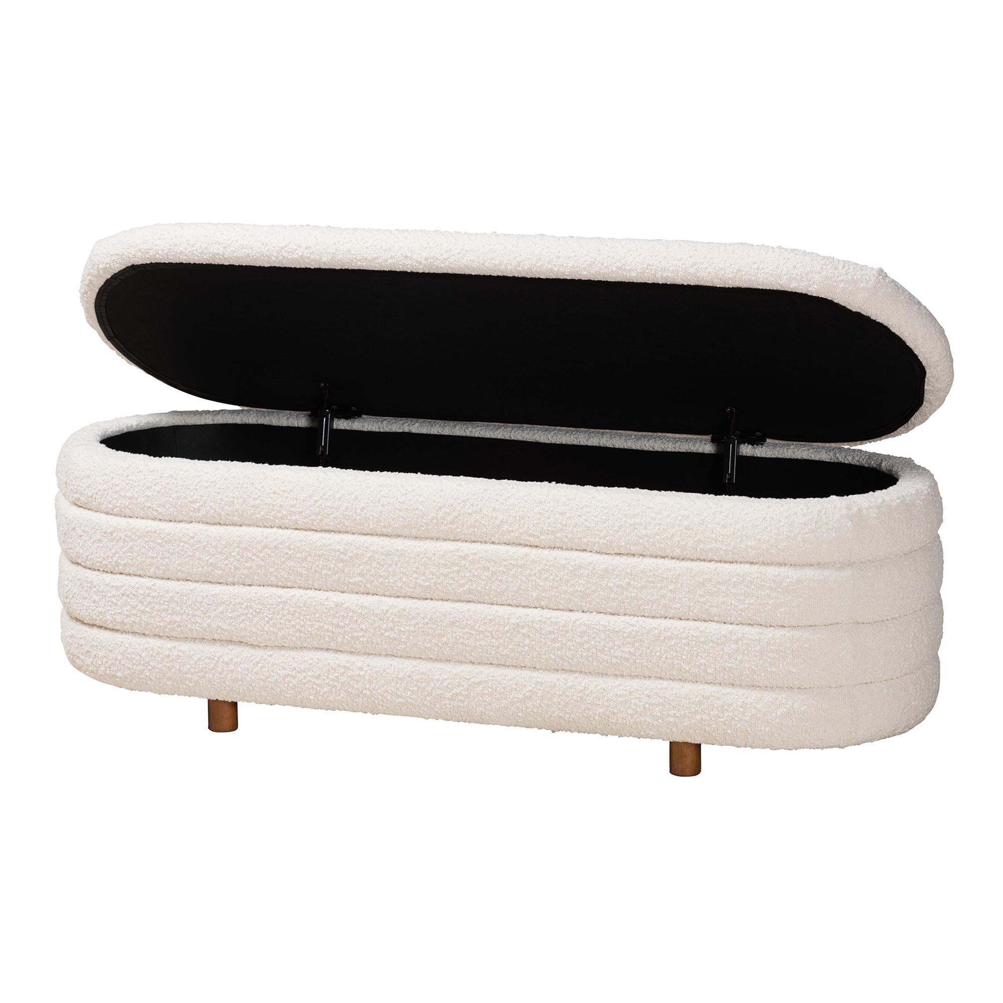 Betiana Modern Japandi Cream Boucle Fabric and Finished Wood Storage Bench