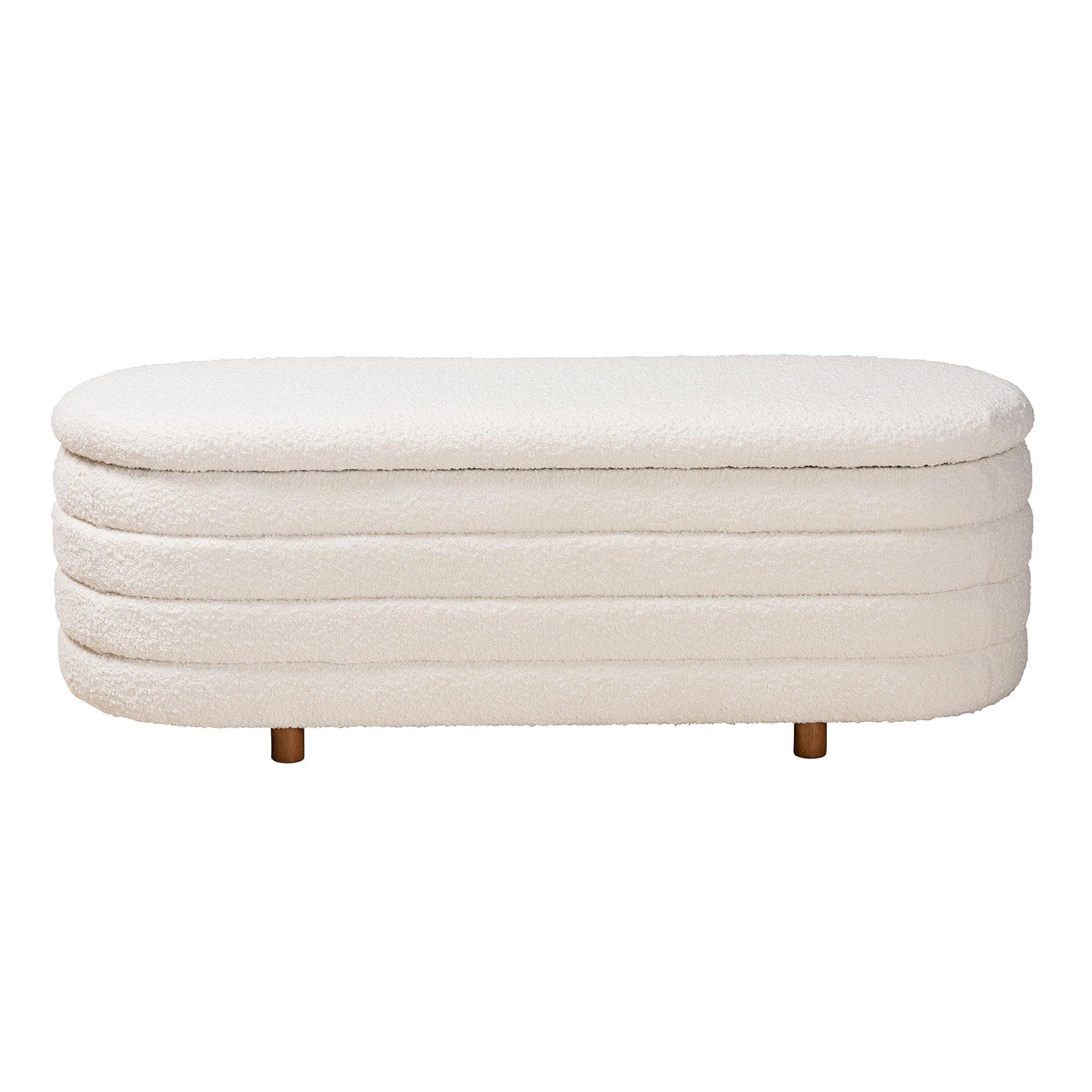 Betiana Modern Japandi Cream Boucle Fabric and Finished Wood Storage Bench