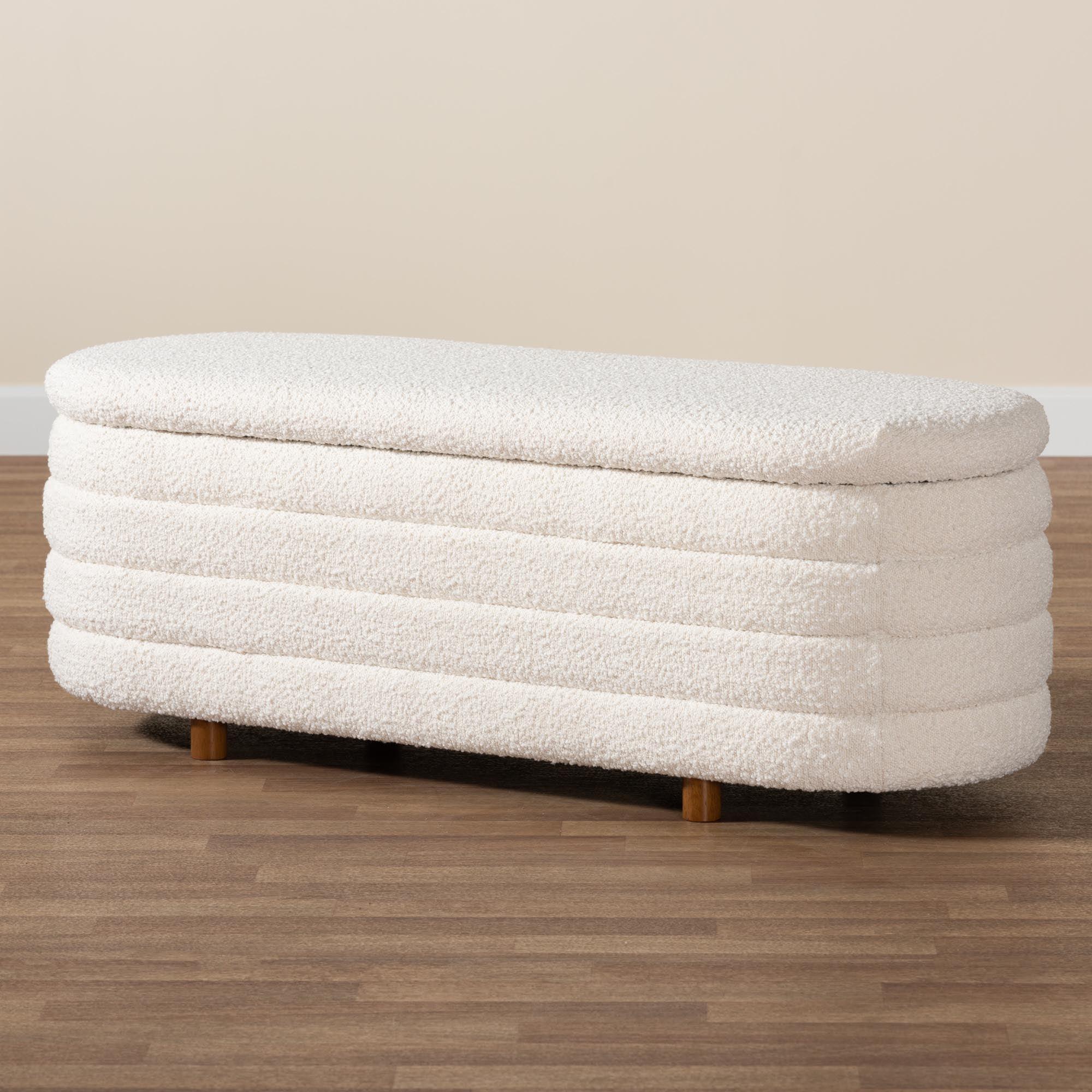 Betiana Modern Japandi Cream Boucle Fabric and Finished Wood Storage Bench