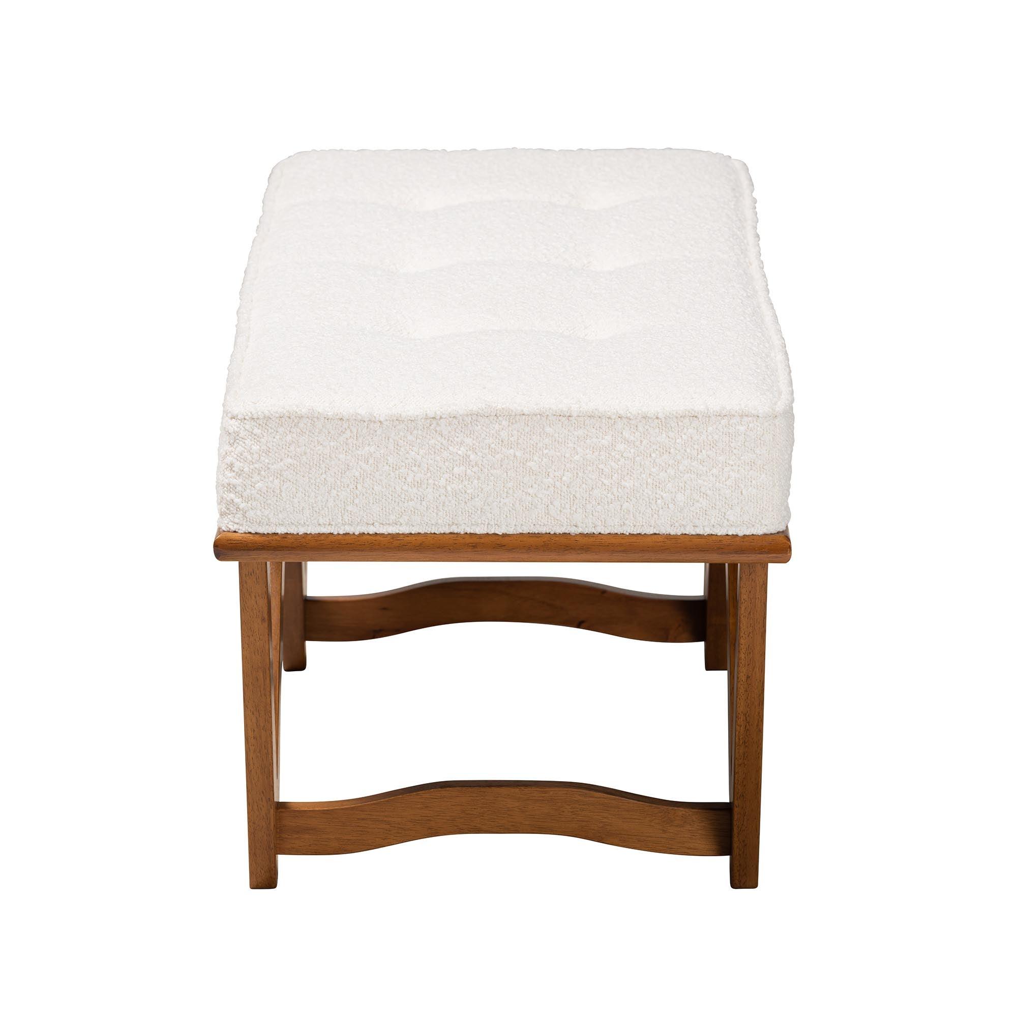 Chenoa Japandi Cream Boucle Fabric and Finished Wood Bench