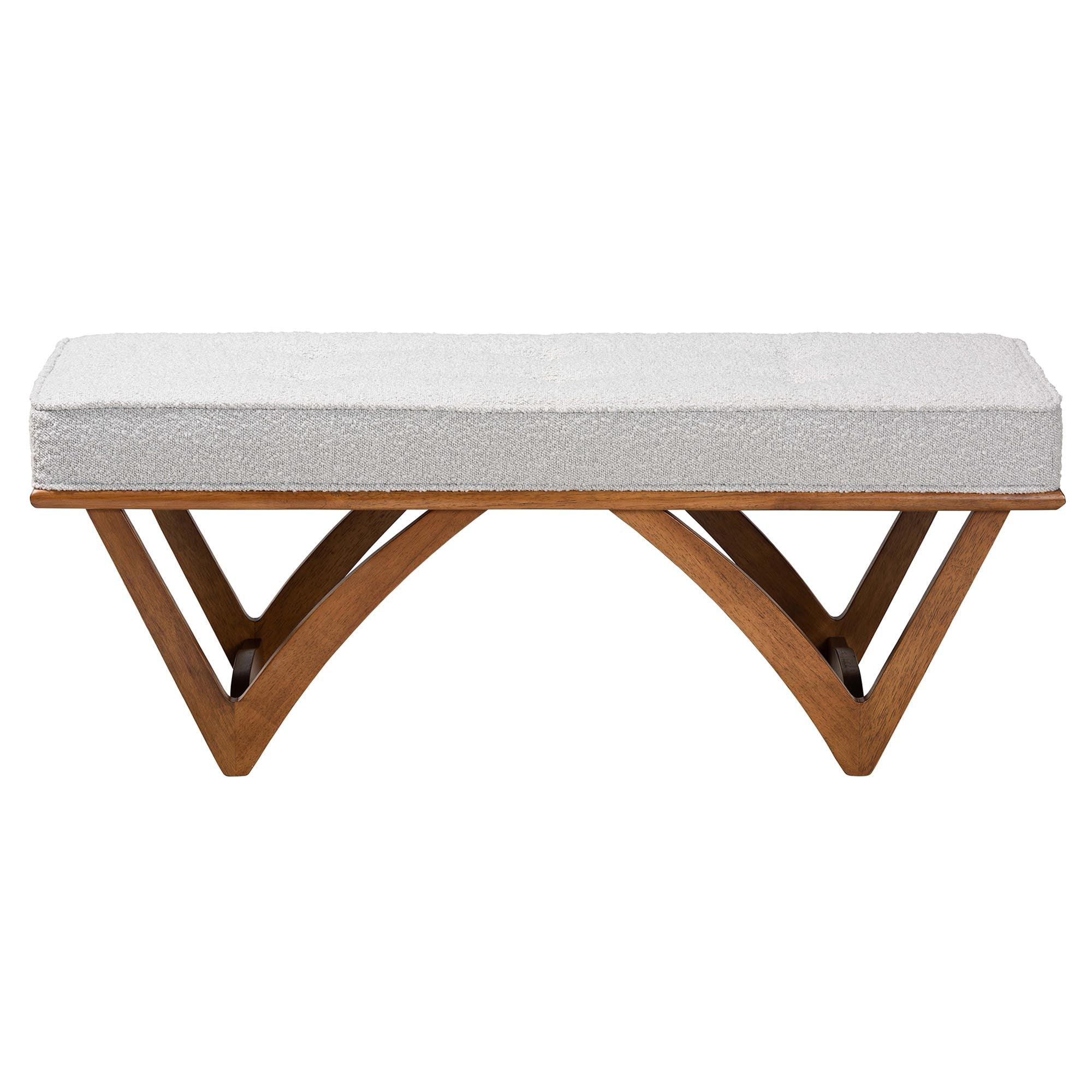 Chenoa Japandi Light Boucle Fabric and Finished Wood Bench