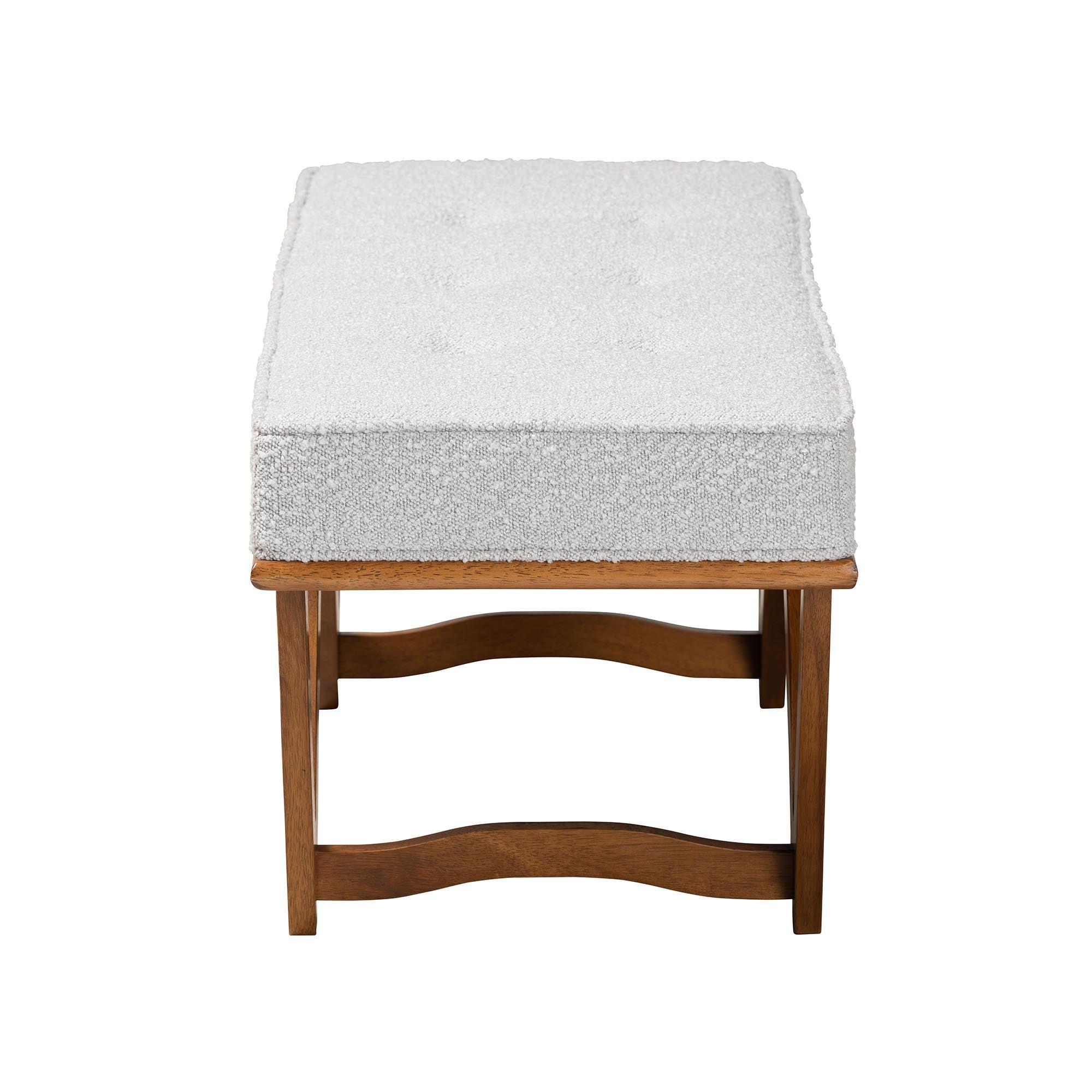 Chenoa Japandi Light Boucle Fabric and Finished Wood Bench