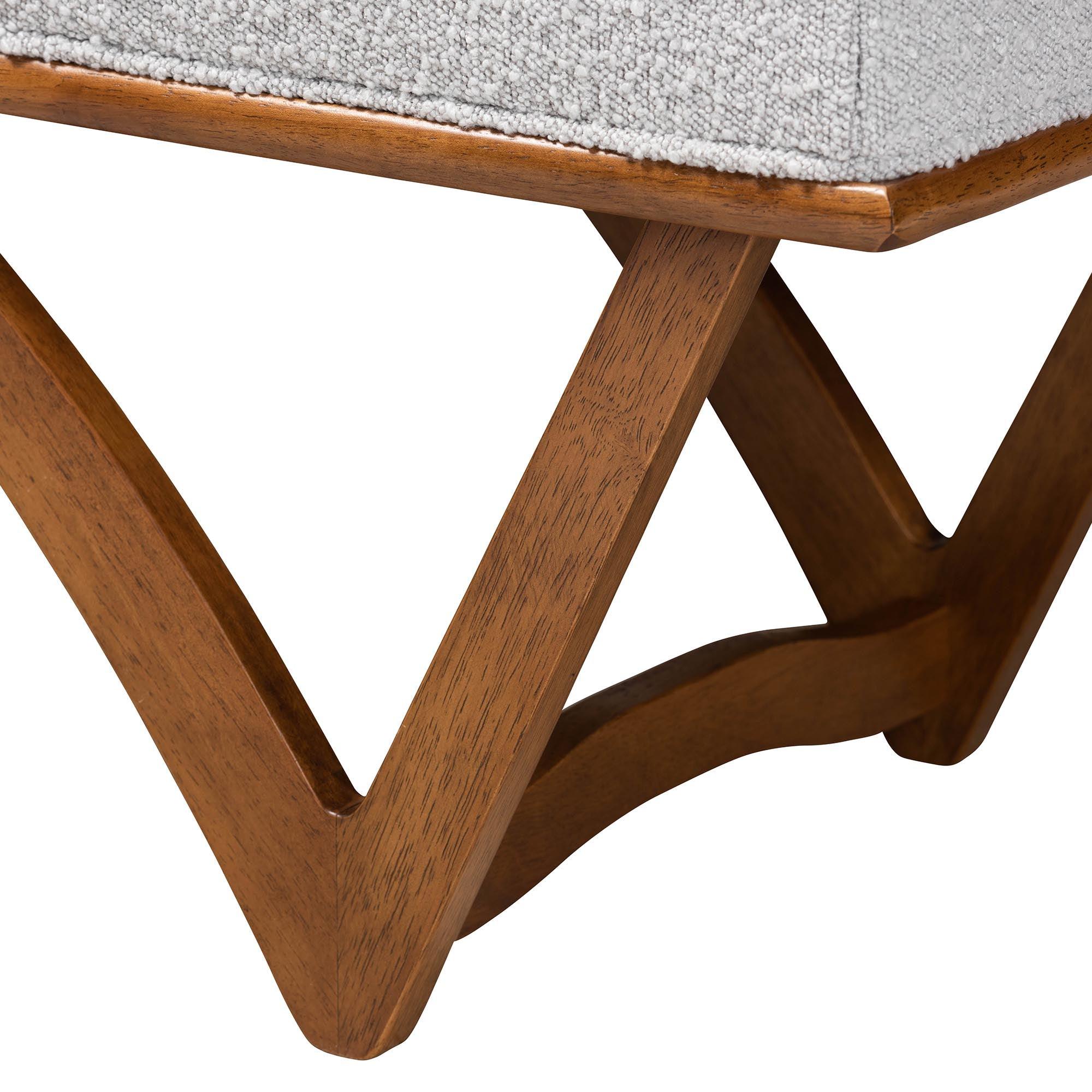 Chenoa Japandi Light Boucle Fabric and Finished Wood Bench