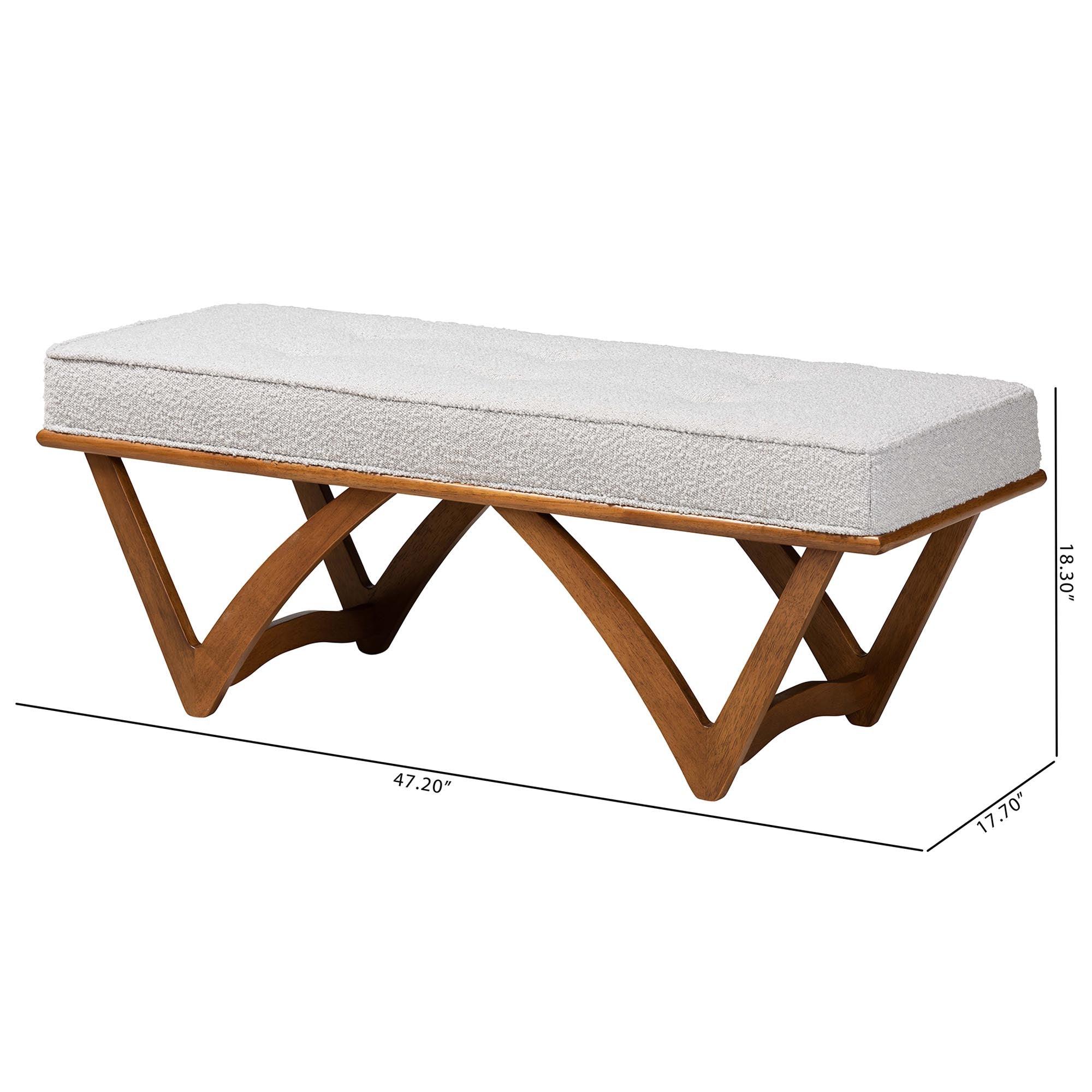 Chenoa Japandi Light Boucle Fabric and Finished Wood Bench