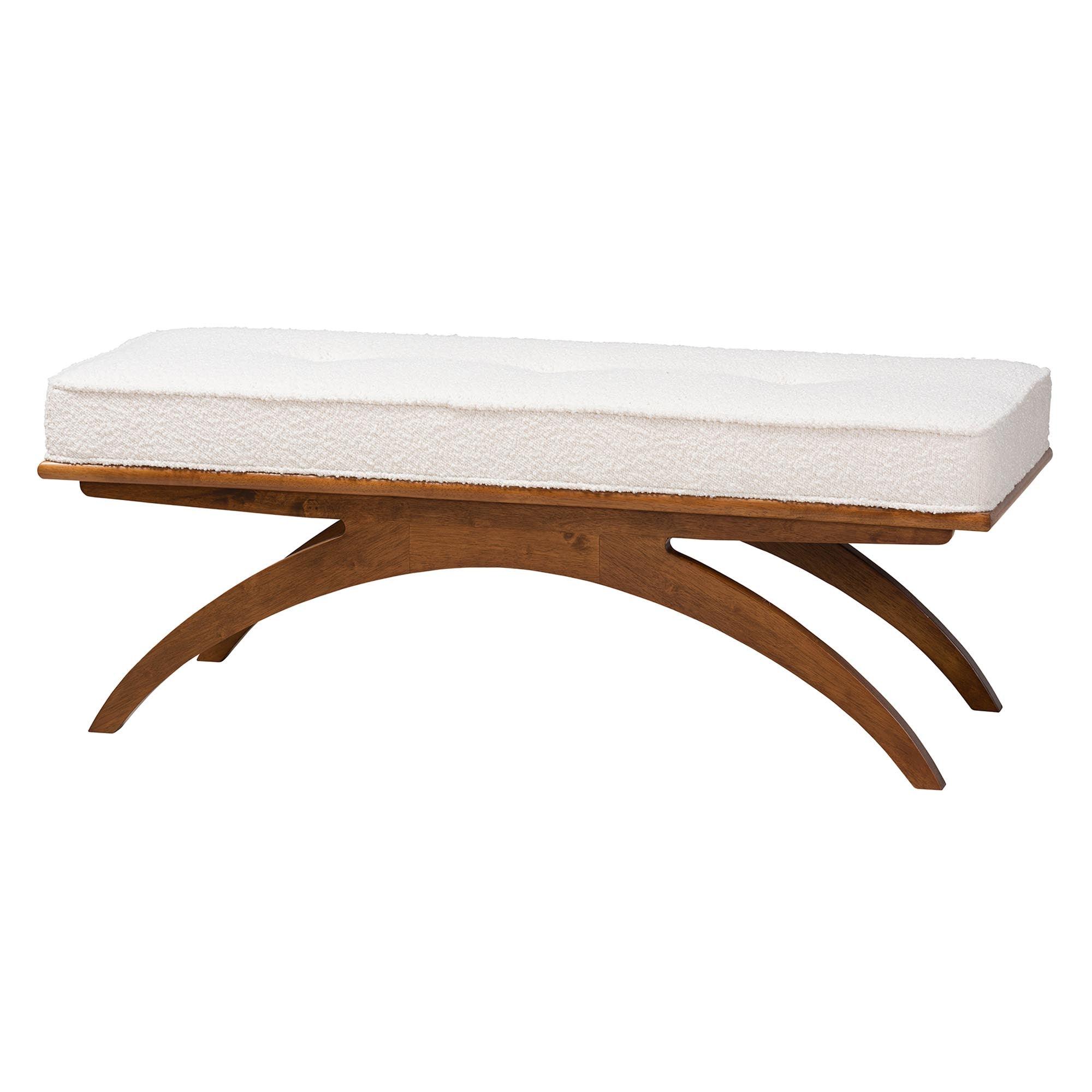 Orella Japandi Cream Boucle Fabric and Finished Wood Bench