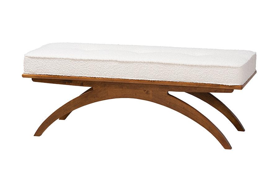 Orella Japandi Cream Boucle Fabric and Finished Wood Bench