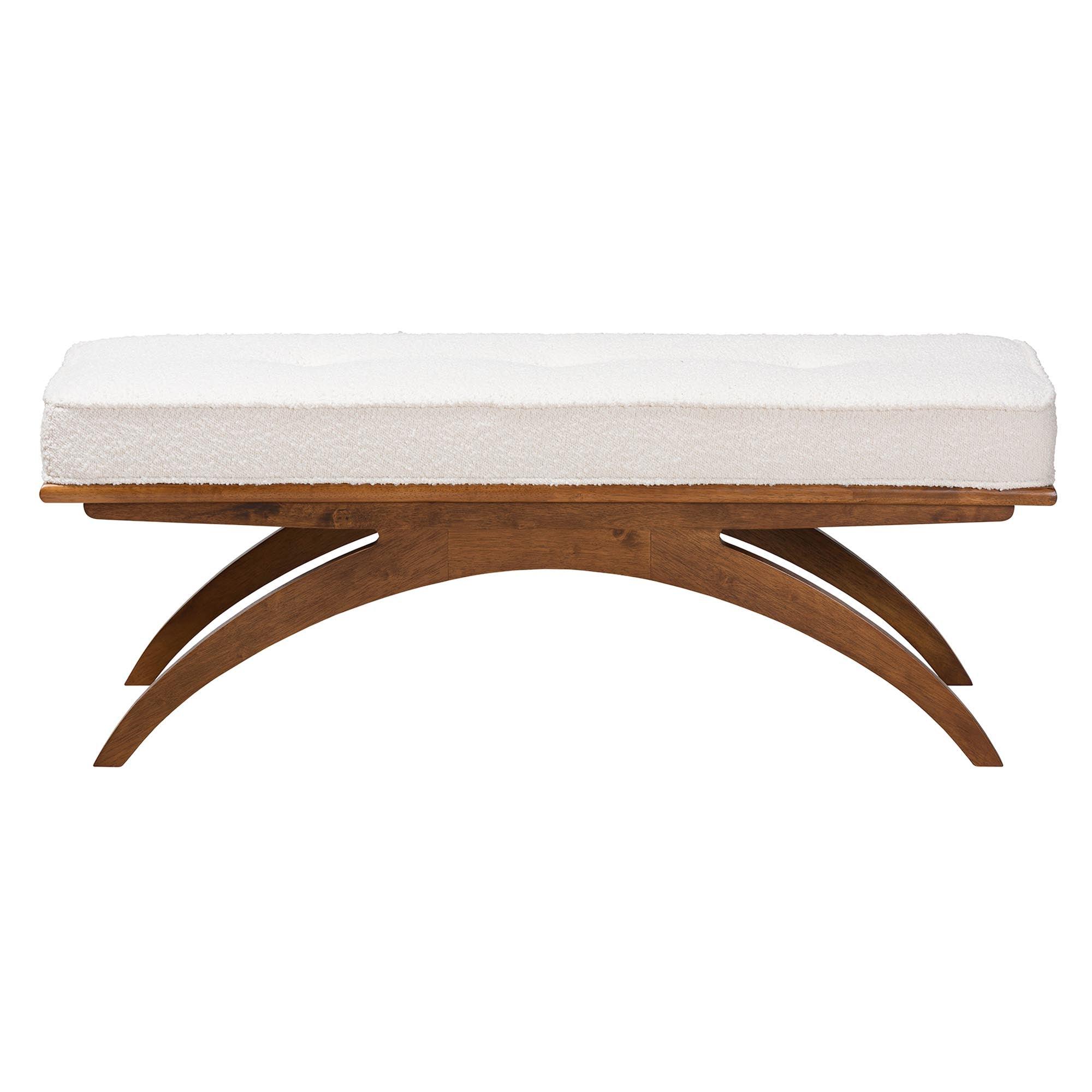 Orella Japandi Cream Boucle Fabric and Finished Wood Bench