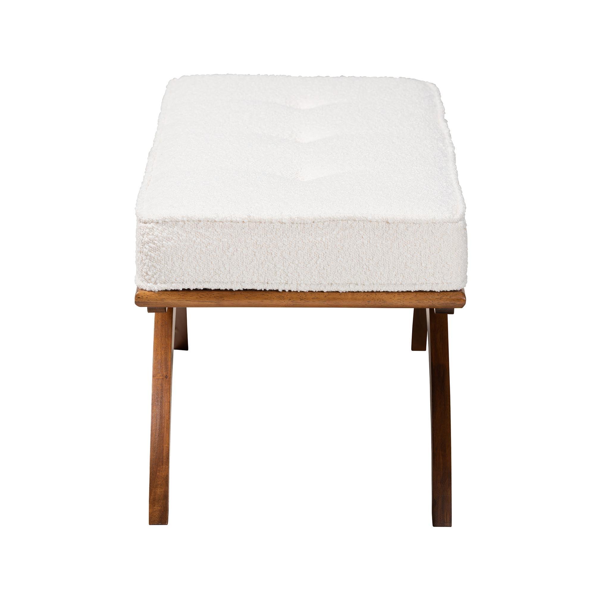 Orella Japandi Cream Boucle Fabric and Finished Wood Bench