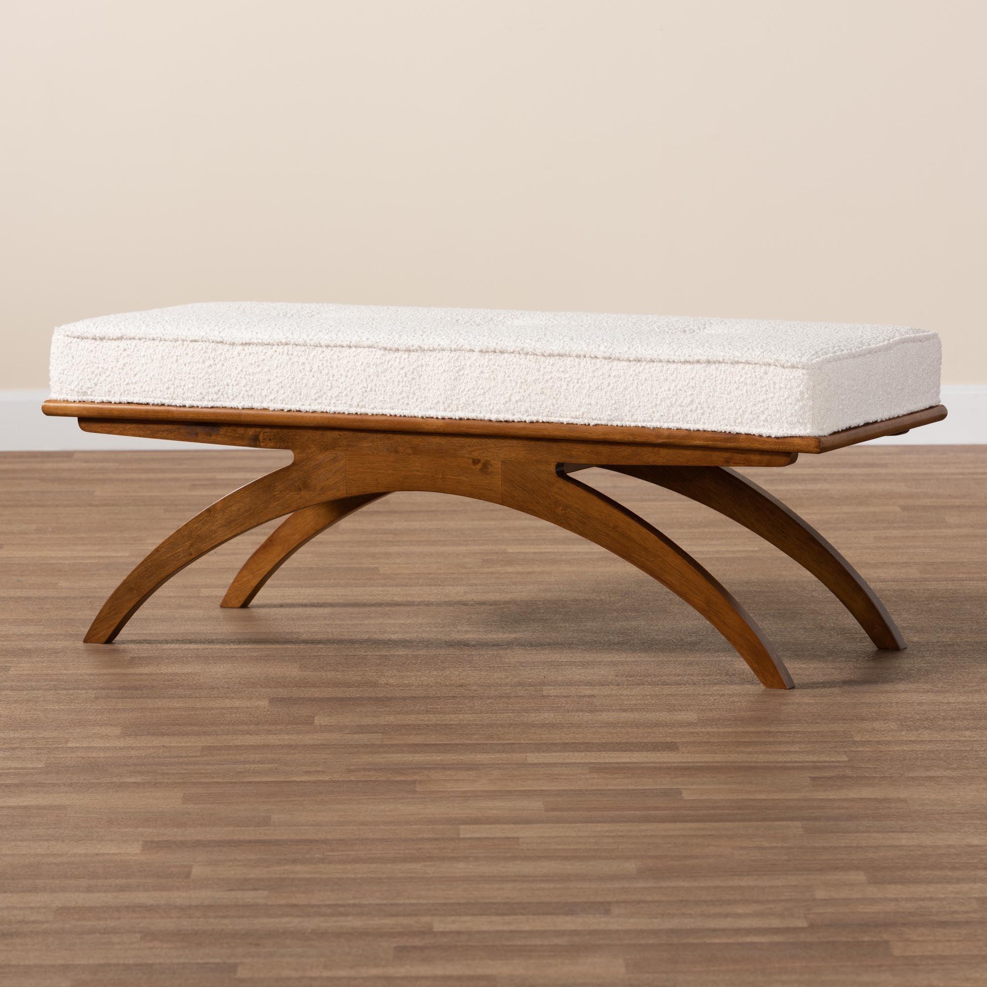 Orella Japandi Cream Boucle Fabric and Finished Wood Bench