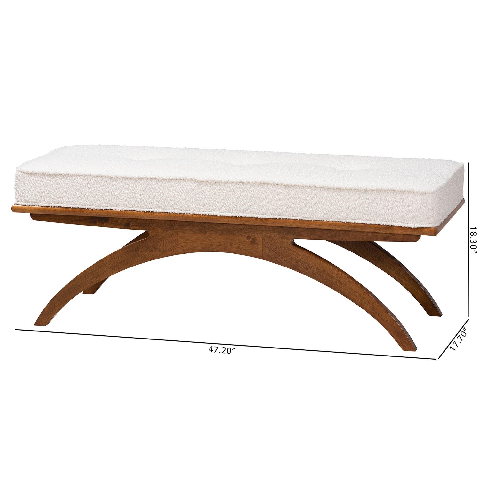 Orella Japandi Cream Boucle Fabric and Finished Wood Bench