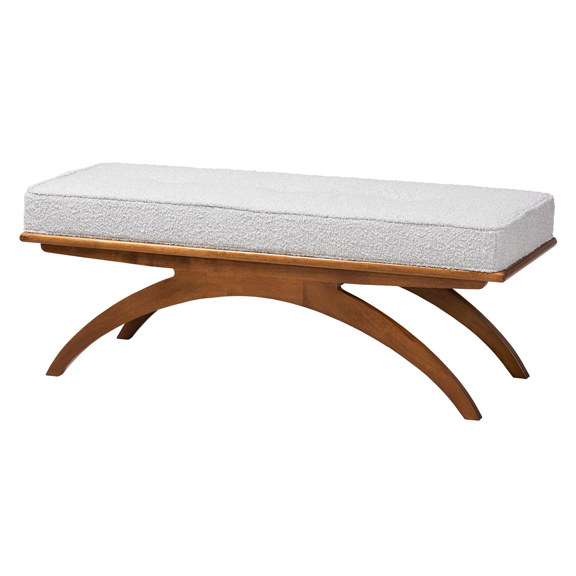 Orella Japandi Light Boucle Fabric and Finished Wood Bench