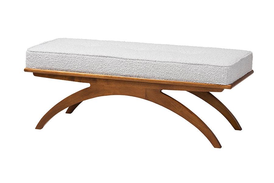 Orella Japandi Light Boucle Fabric and Finished Wood Bench