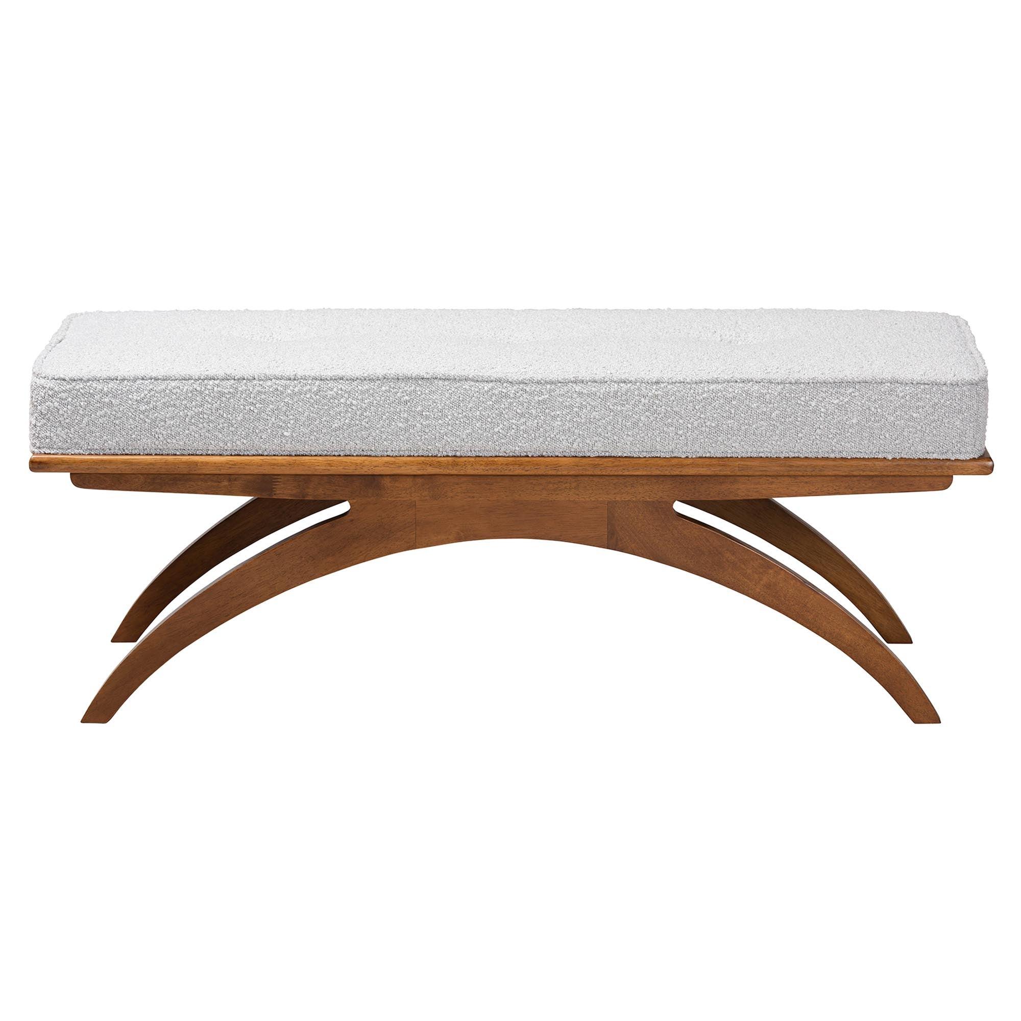 Orella Japandi Light Boucle Fabric and Finished Wood Bench