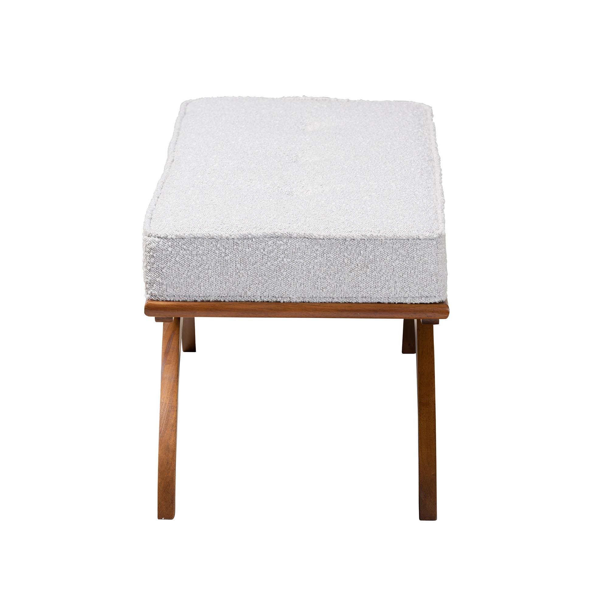 Orella Japandi Light Boucle Fabric and Finished Wood Bench