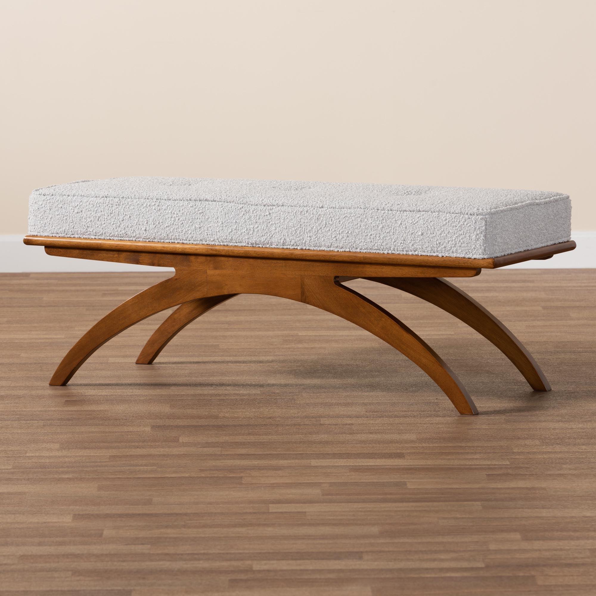 Orella Japandi Light Boucle Fabric and Finished Wood Bench