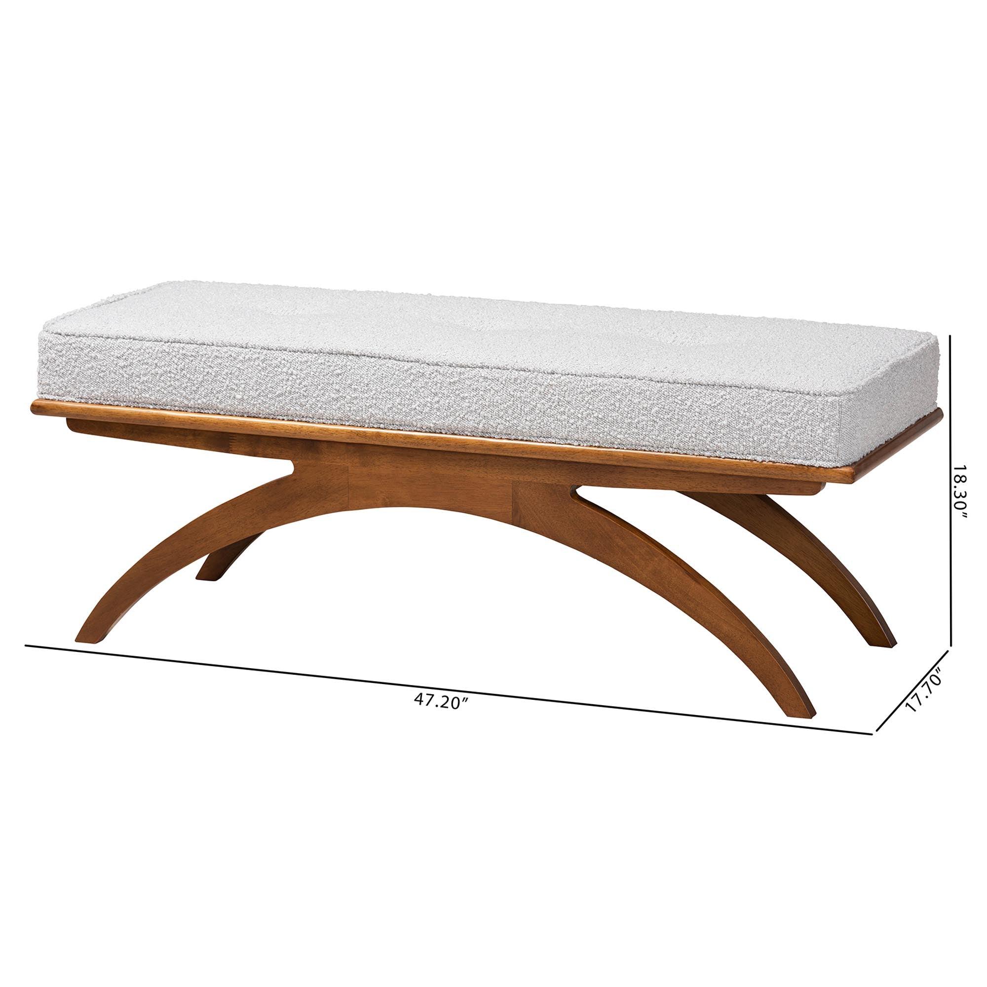 Orella Japandi Light Boucle Fabric and Finished Wood Bench