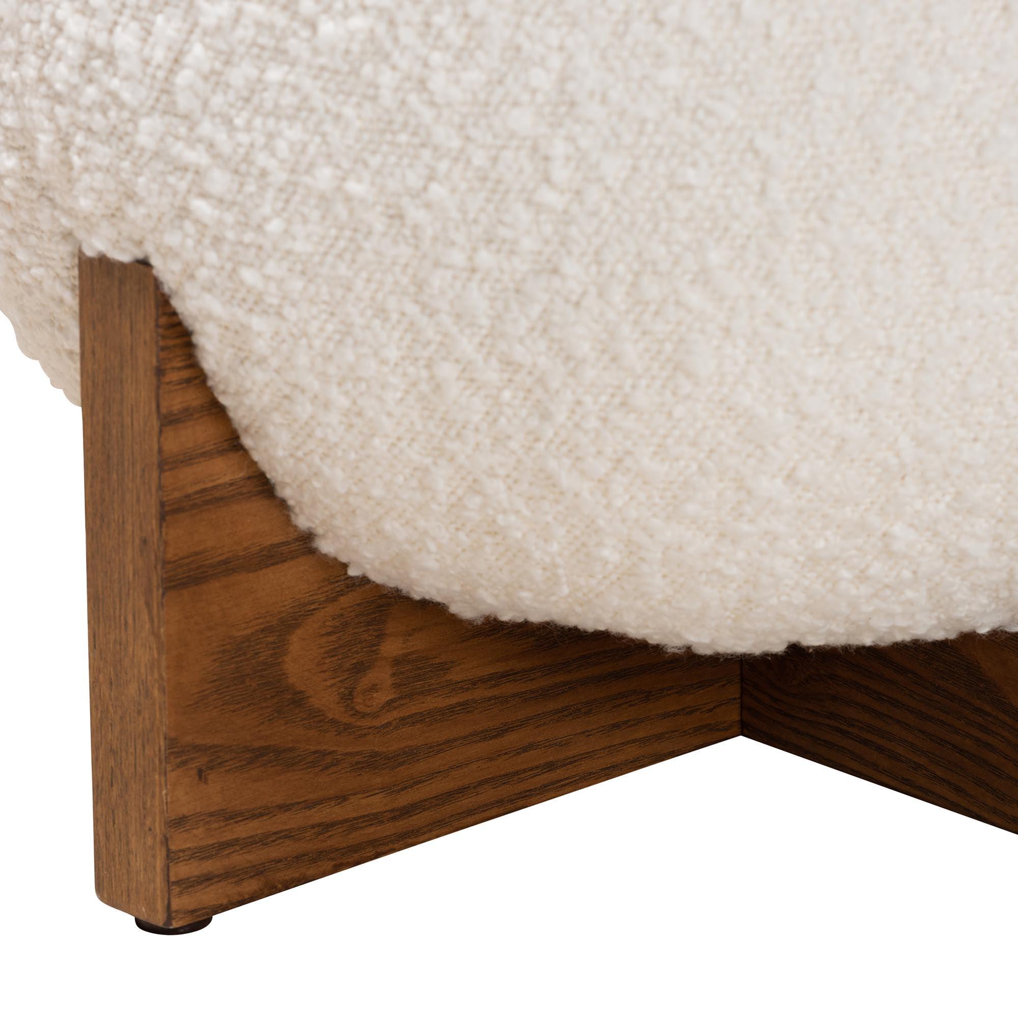 Fisk Japandi Cream Boucle Fabric and Finished Wood Ottoman Footstool