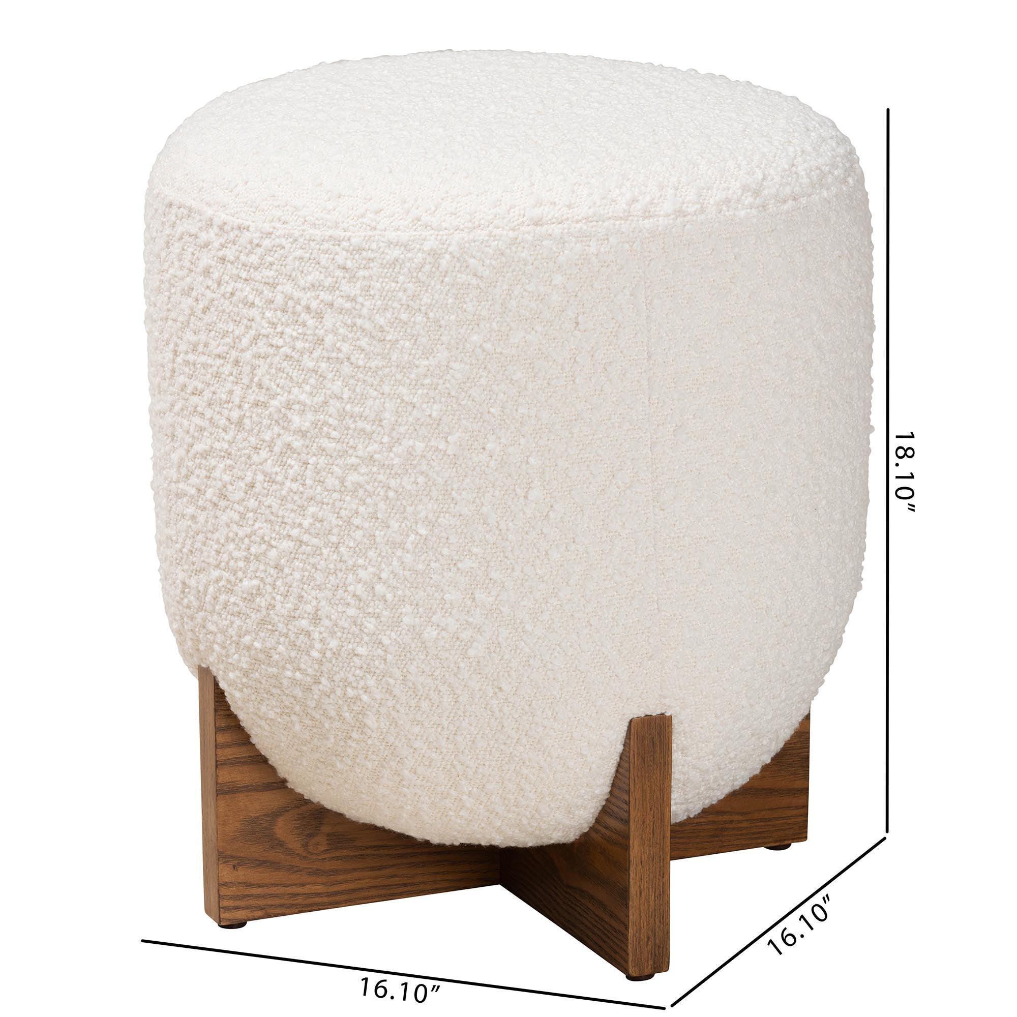 Fisk Japandi Cream Boucle Fabric and Finished Wood Ottoman Footstool