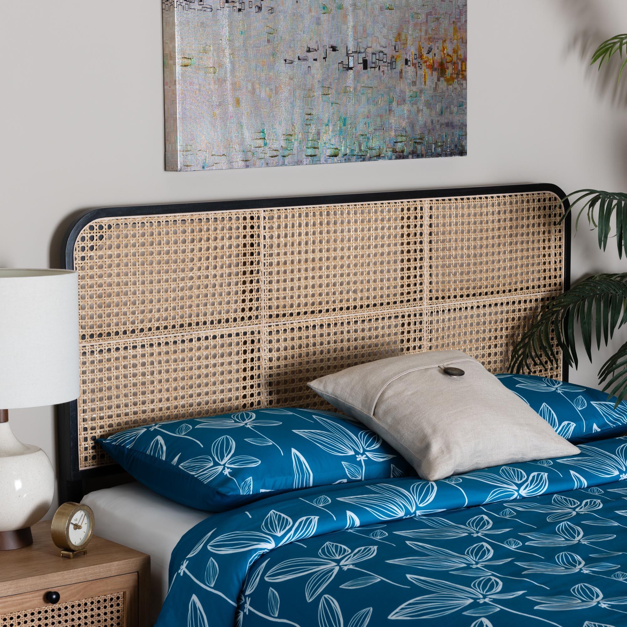 bali & pari Lainer Modern Bohemian Finished Bayur Wood and Bamboo Headboard