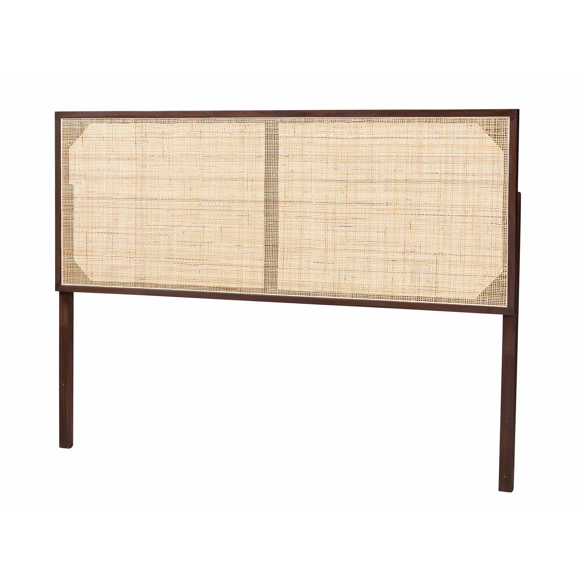 bali & pari Aurelia Modern Bohemian Finished Bayur Wood and Rattan Headboard