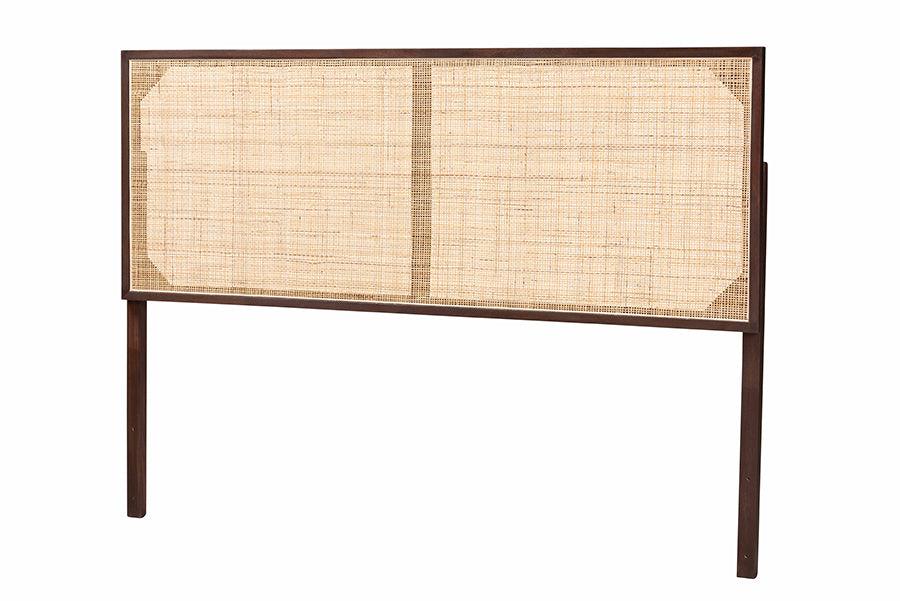 bali & pari Aurelia Modern Bohemian Finished Bayur Wood and Rattan Headboard