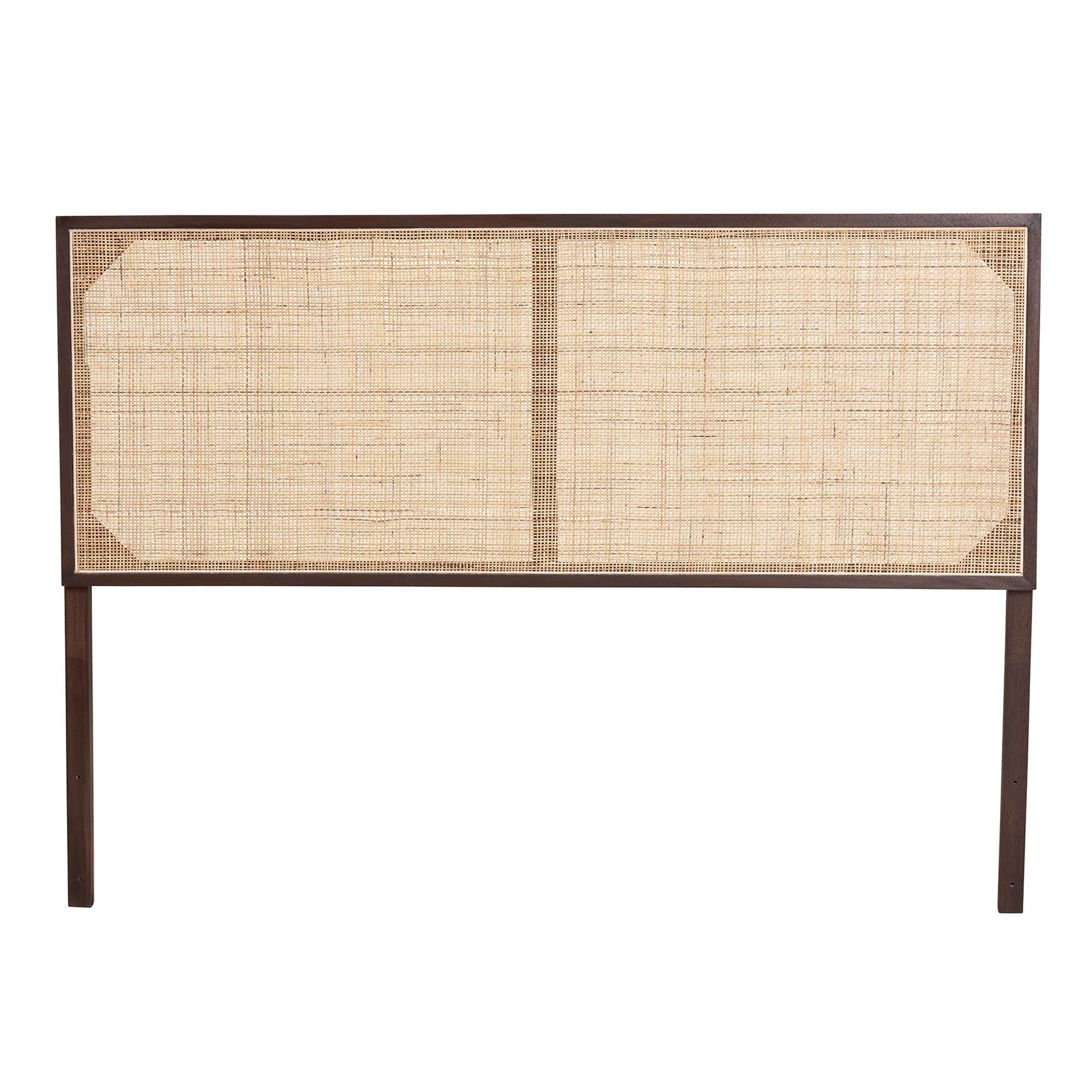 bali & pari Aurelia Modern Bohemian Finished Bayur Wood and Rattan Headboard