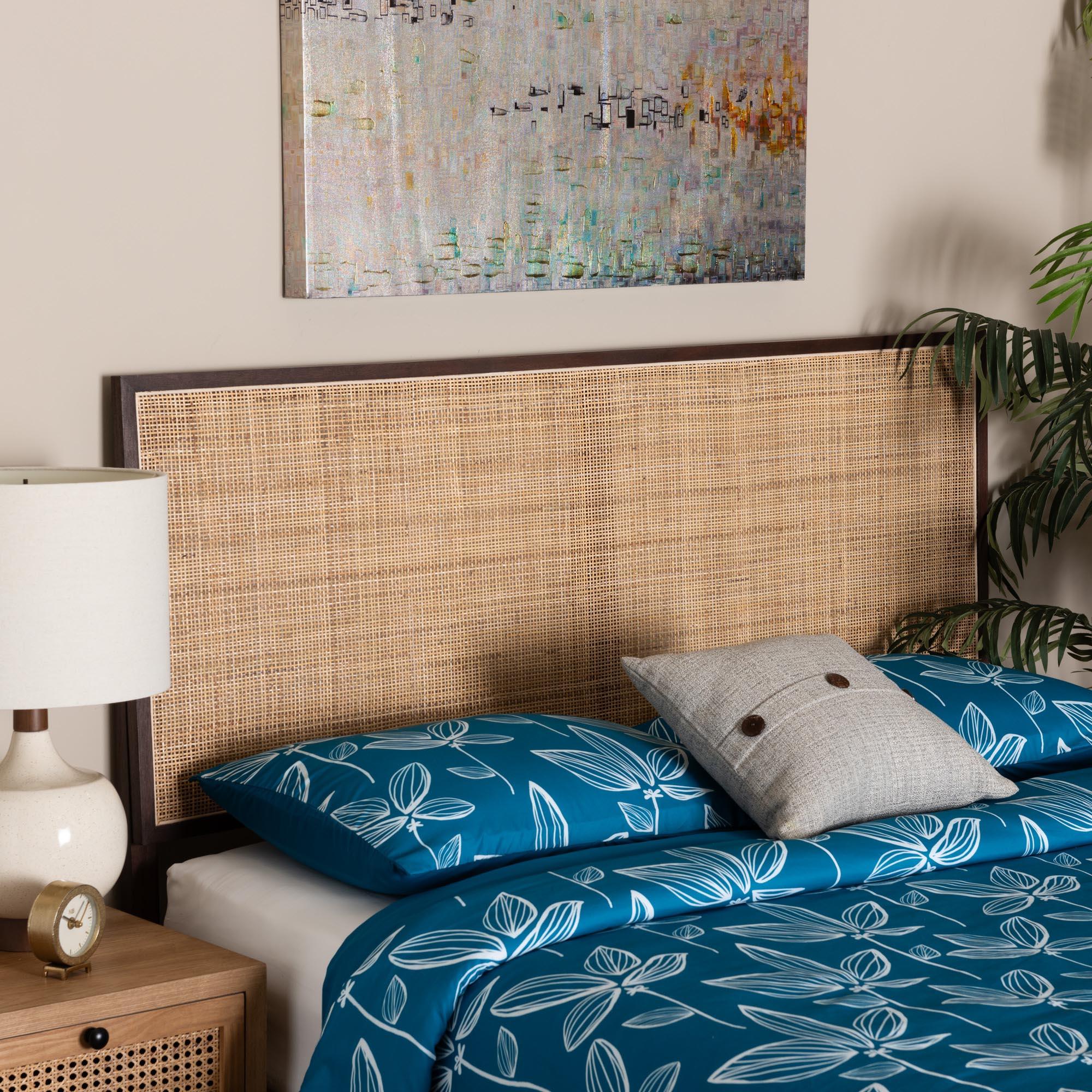 bali & pari Aurelia Modern Bohemian Finished Bayur Wood and Rattan Headboard