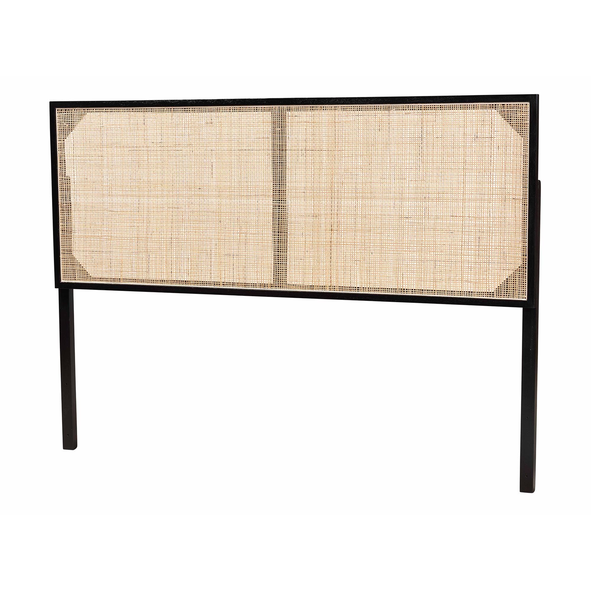 bali & pari Aurelia Modern Bohemian Finished Bayur Wood and Rattan Headboard