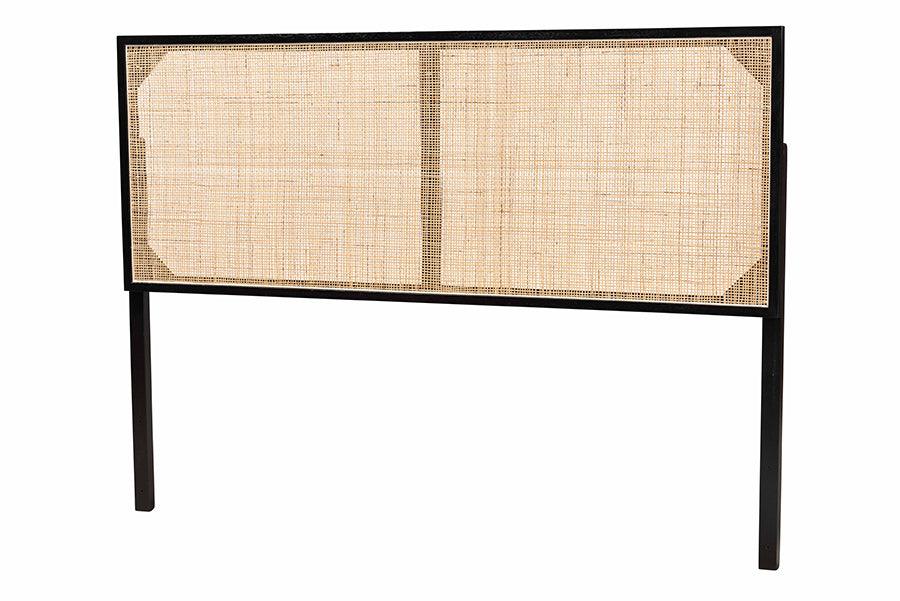 bali & pari Aurelia Modern Bohemian Finished Bayur Wood and Rattan Headboard