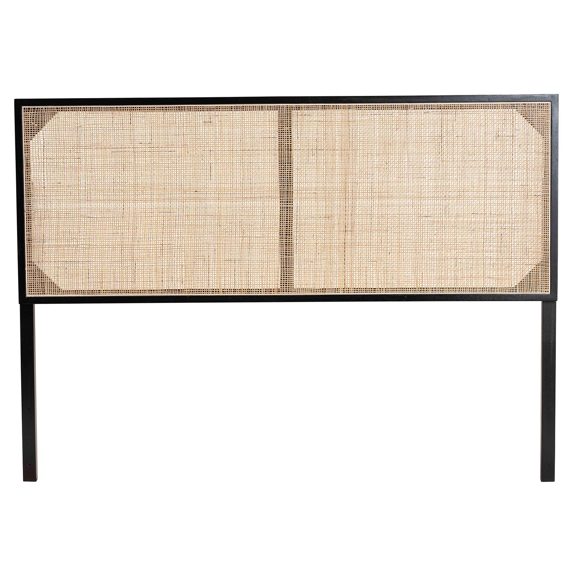 bali & pari Aurelia Modern Bohemian Finished Bayur Wood and Rattan Headboard