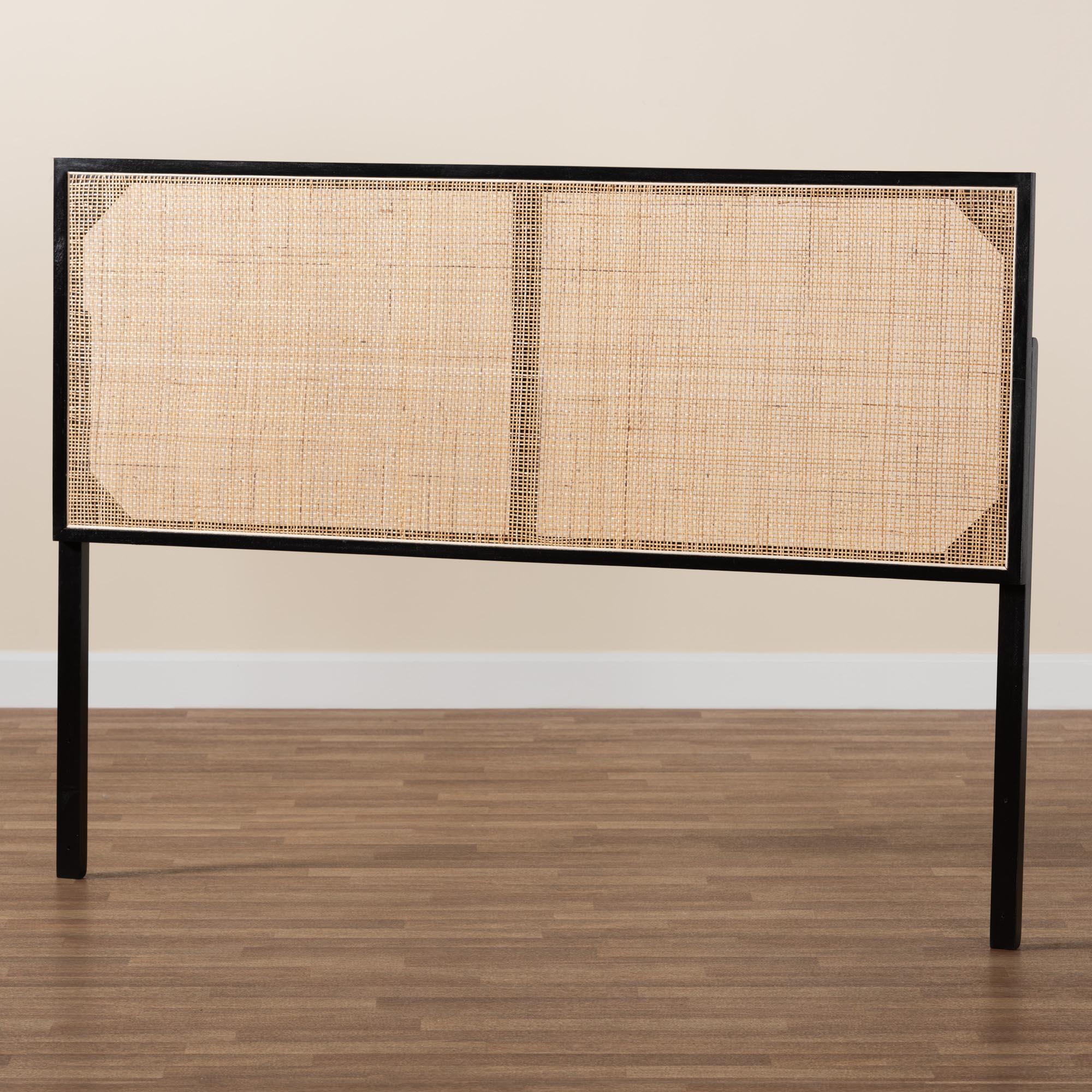 bali & pari Aurelia Modern Bohemian Finished Bayur Wood and Rattan Headboard