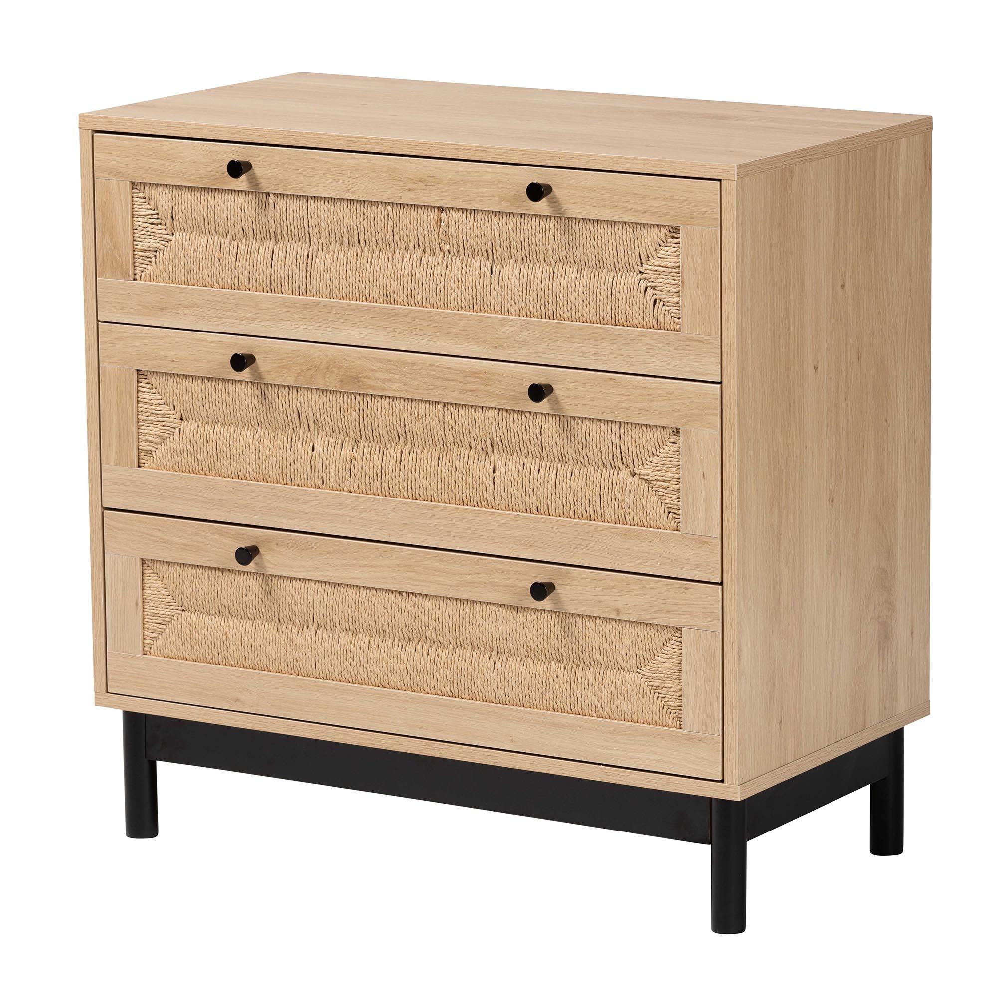 Cherelle Mid-Century Modern Light and 3-Drawer Storage Cabinet