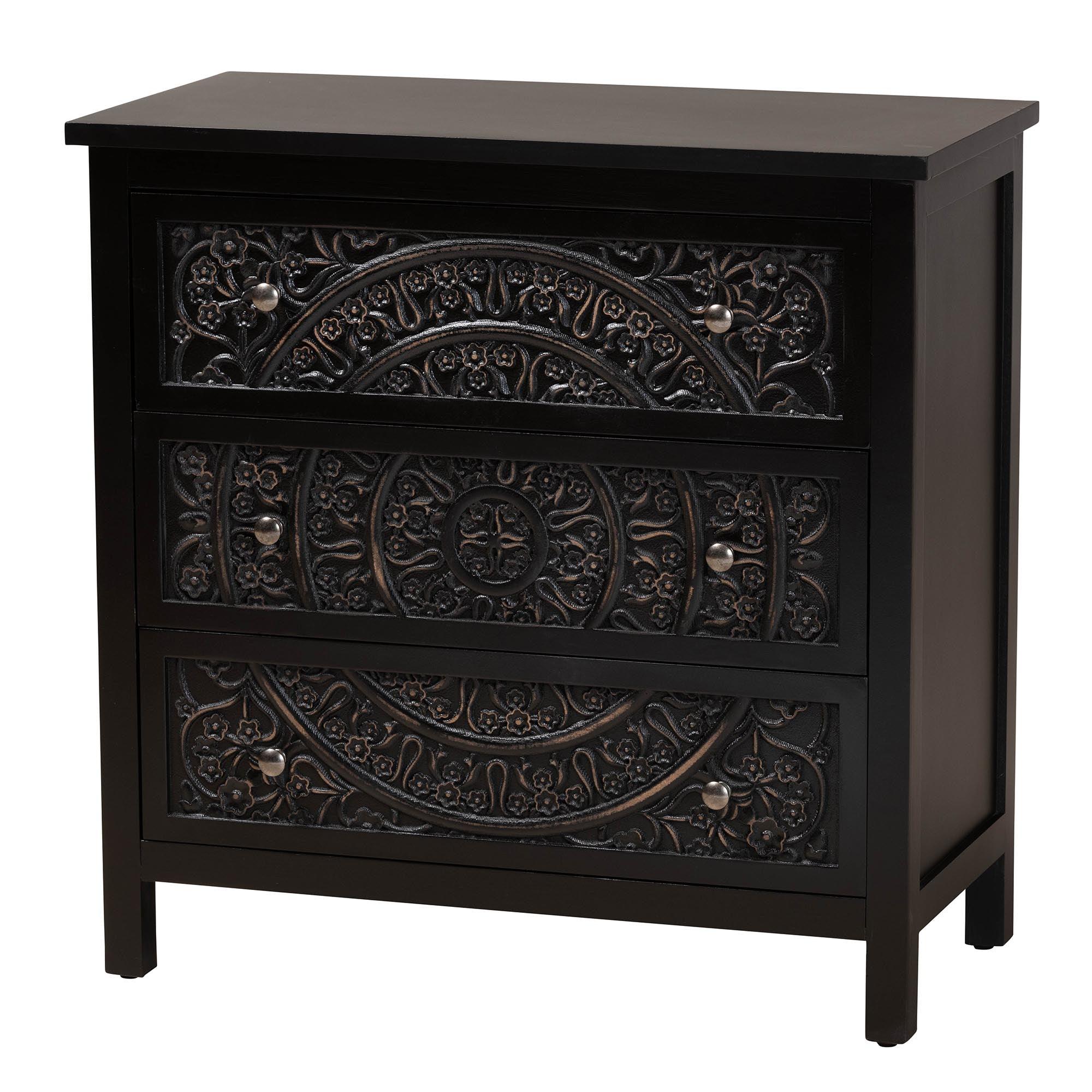 Yelena Classic and Traditional Finished Wood 3-Drawer Storage Cabinet