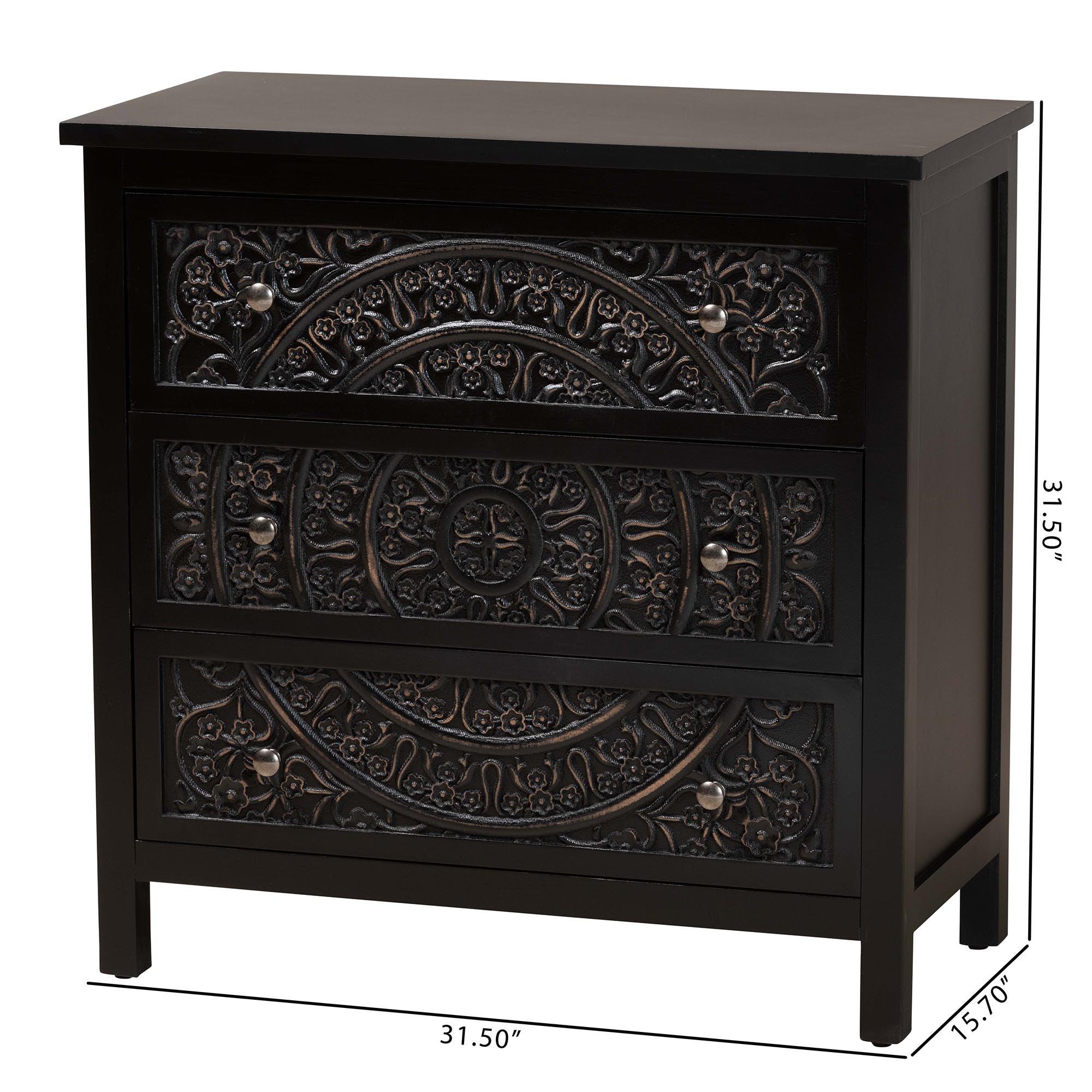 Yelena Classic and Traditional Finished Wood 3-Drawer Storage Cabinet