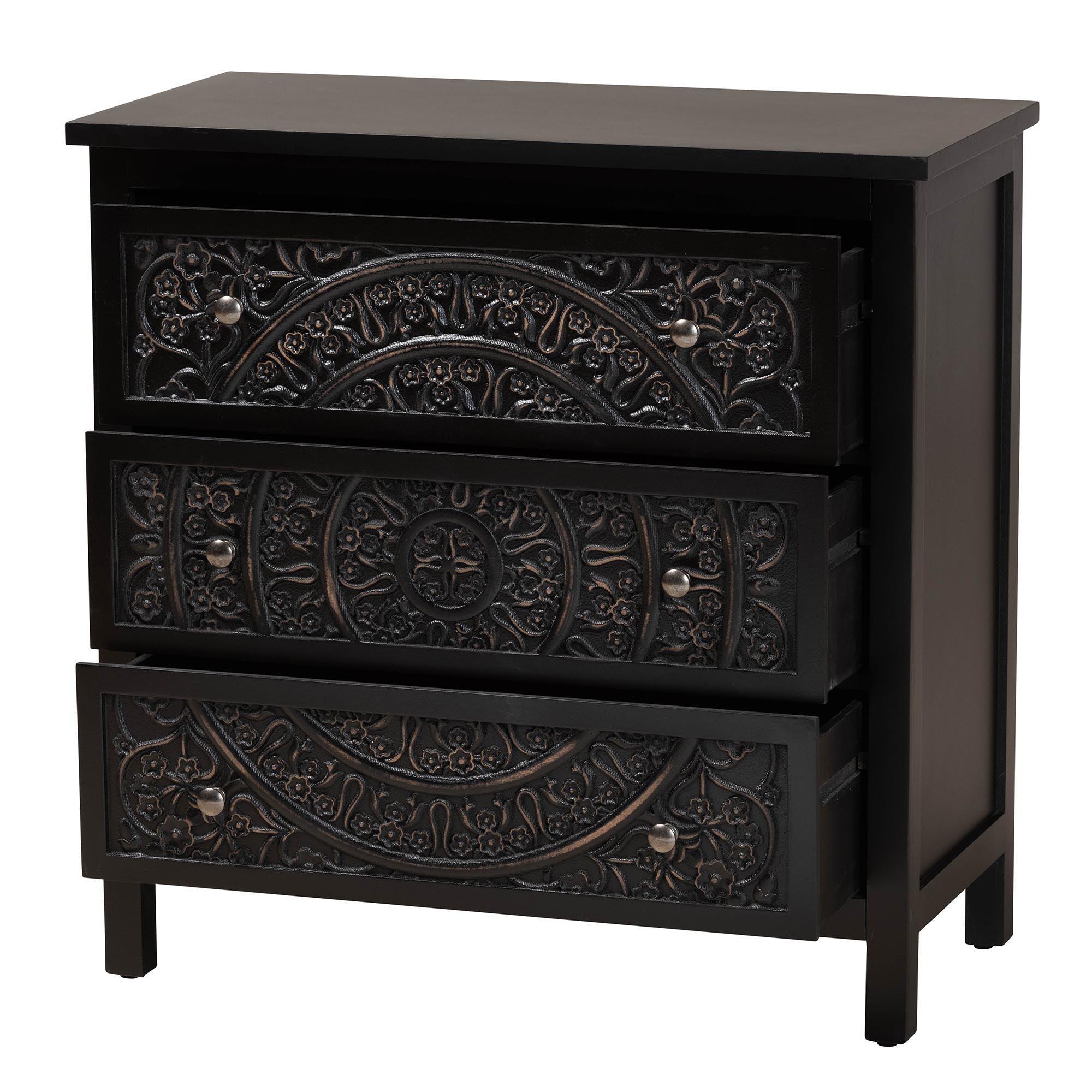 Yelena Classic and Traditional Finished Wood 3-Drawer Storage Cabinet