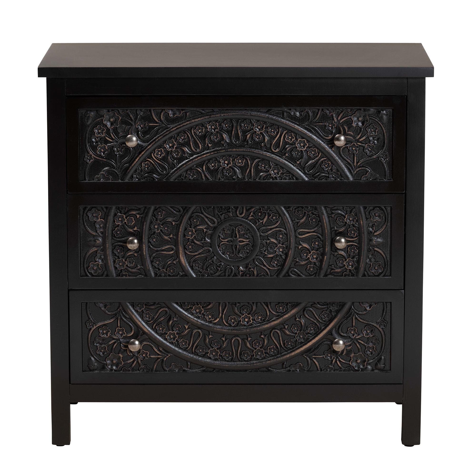 Yelena Classic and Traditional Finished Wood 3-Drawer Storage Cabinet