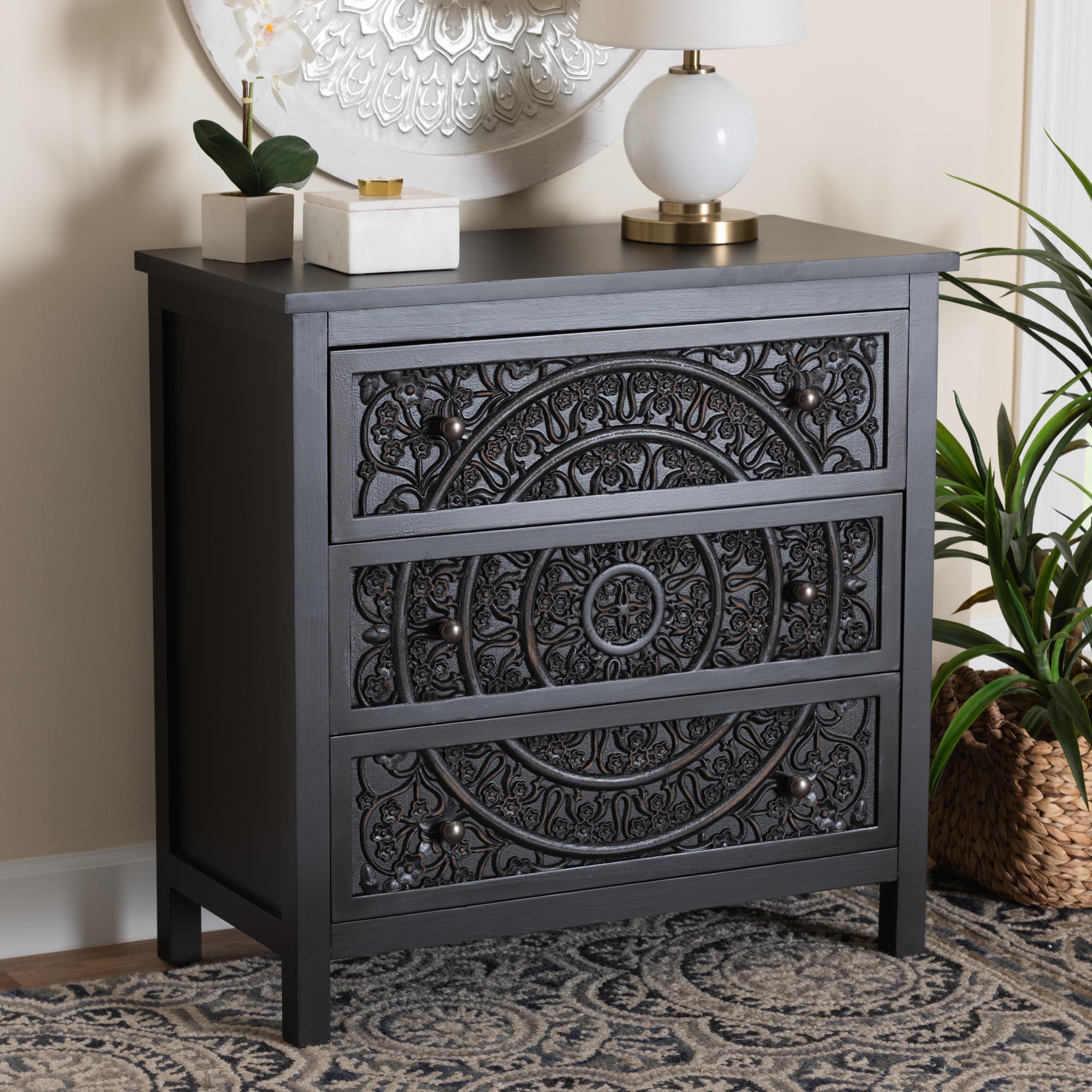 Yelena Classic and Traditional Finished Wood 3-Drawer Storage Cabinet