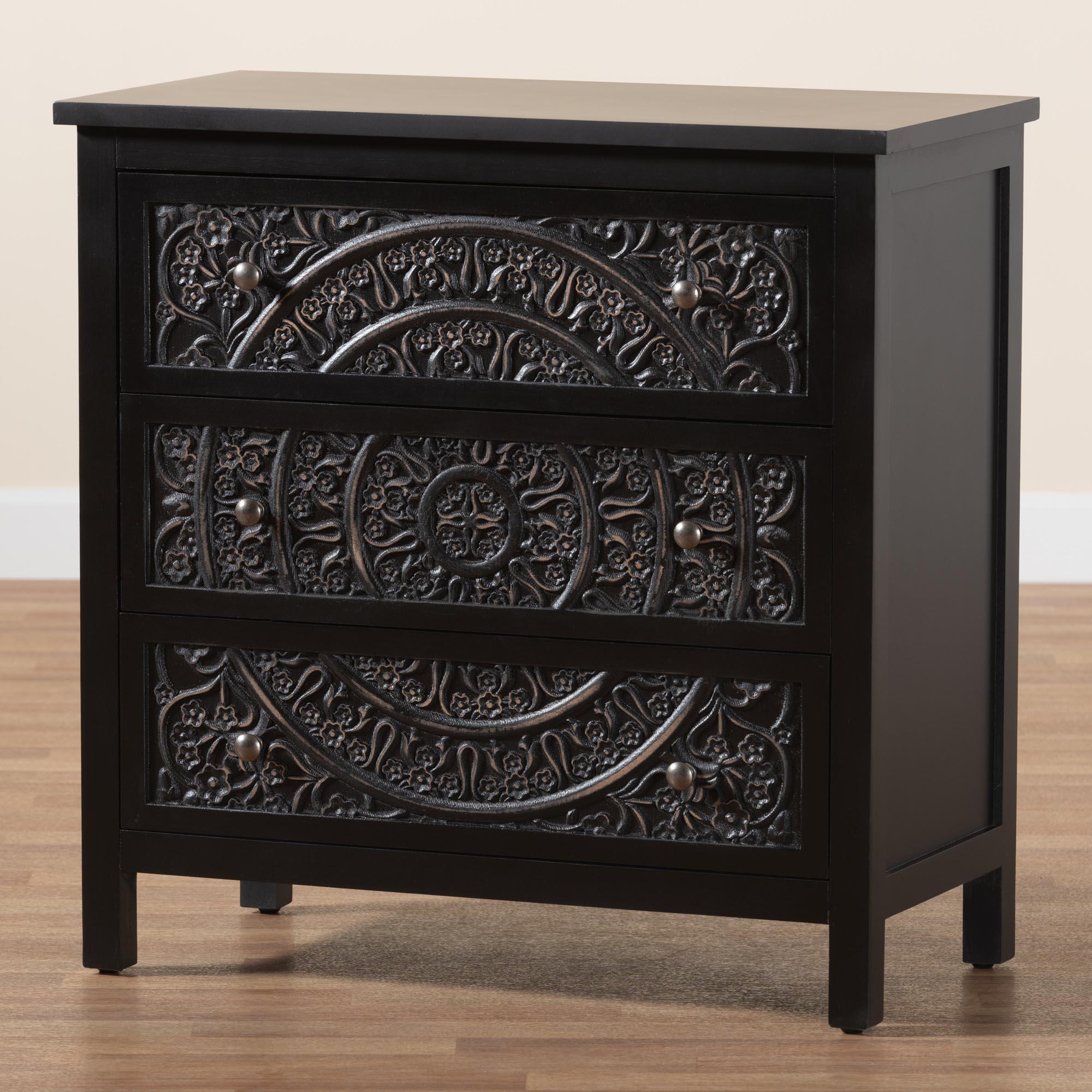 Yelena Classic and Traditional Finished Wood 3-Drawer Storage Cabinet