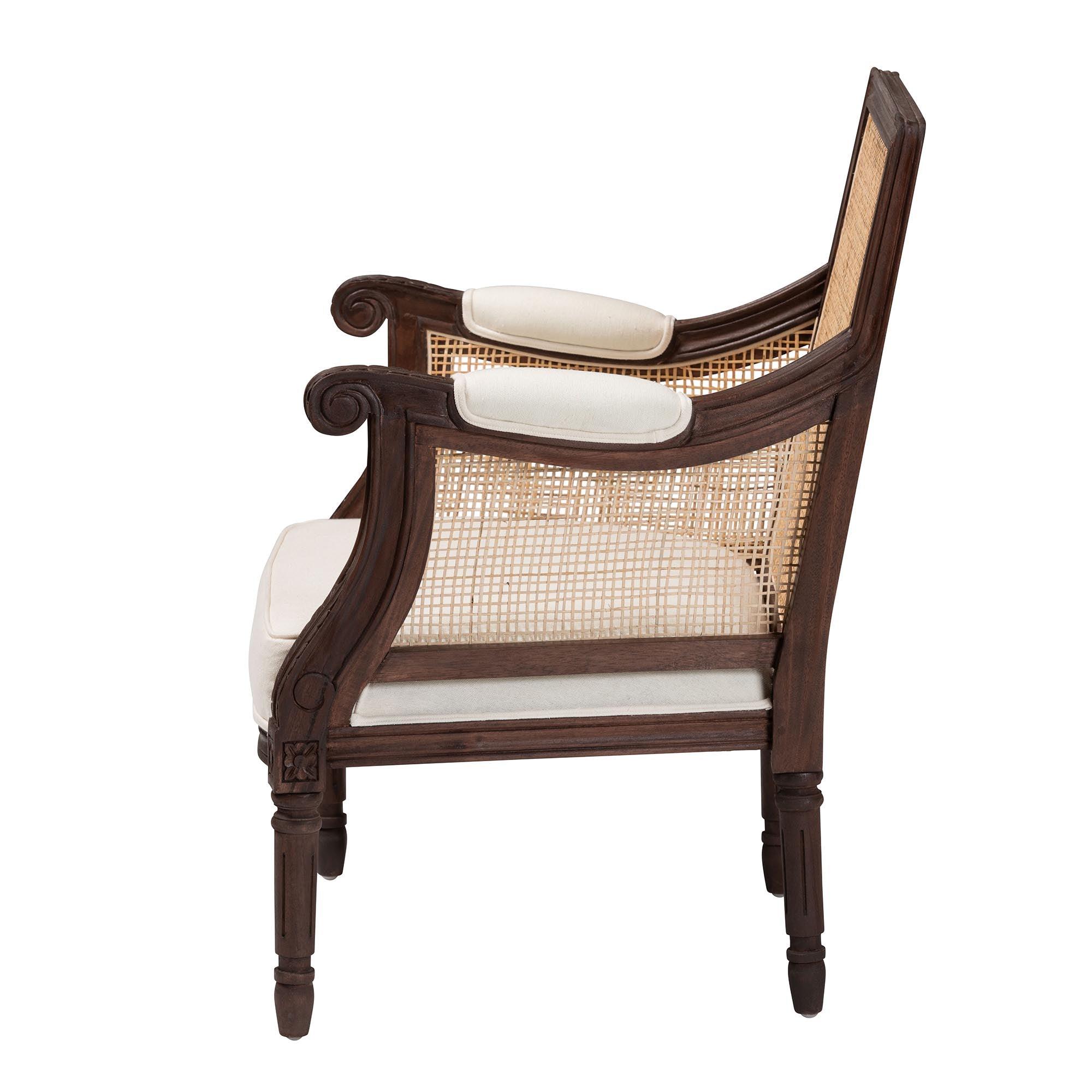 bali & pari Desmond Traditional French Fabric and Finished Wood Accent Chair