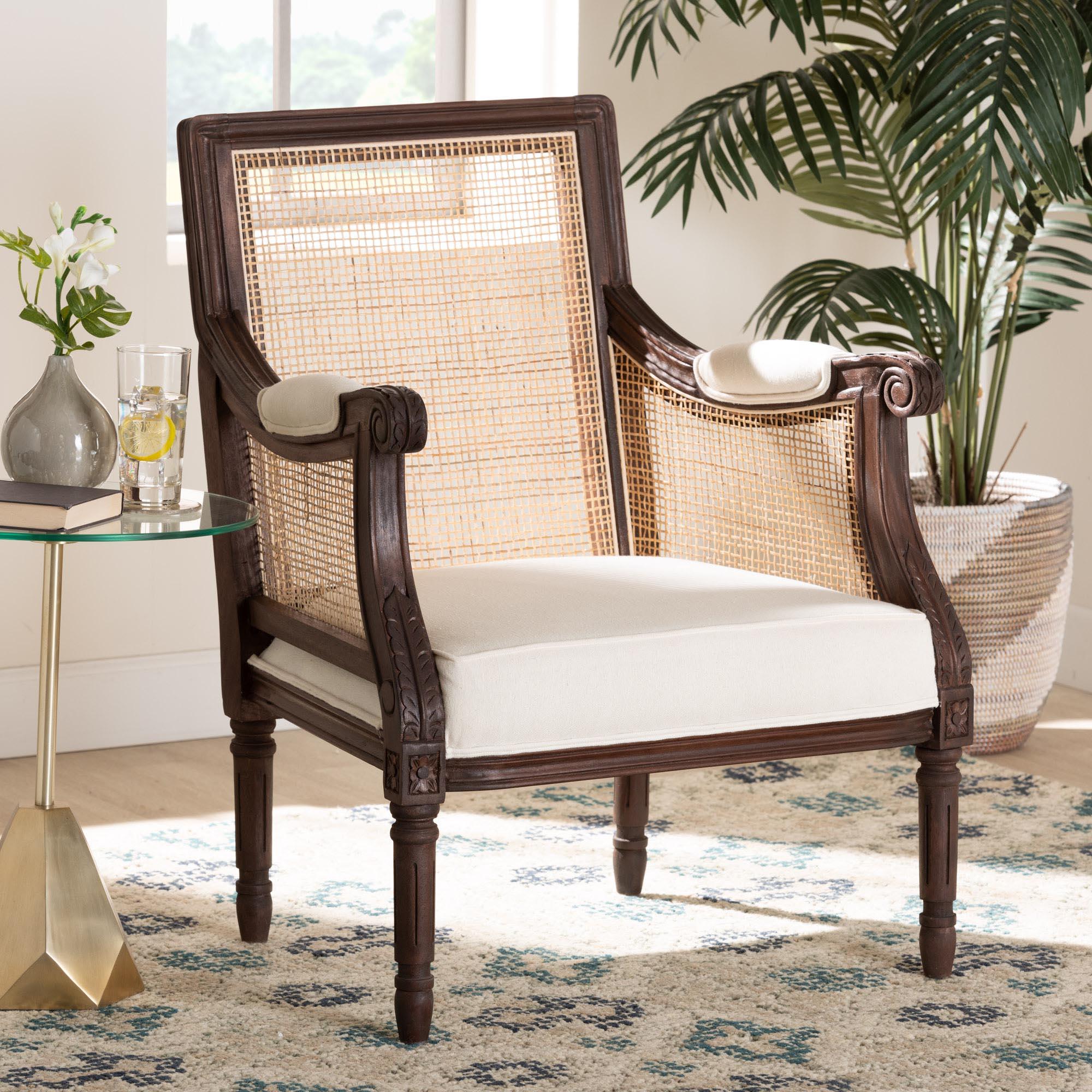 bali & pari Desmond Traditional French Fabric and Finished Wood Accent Chair