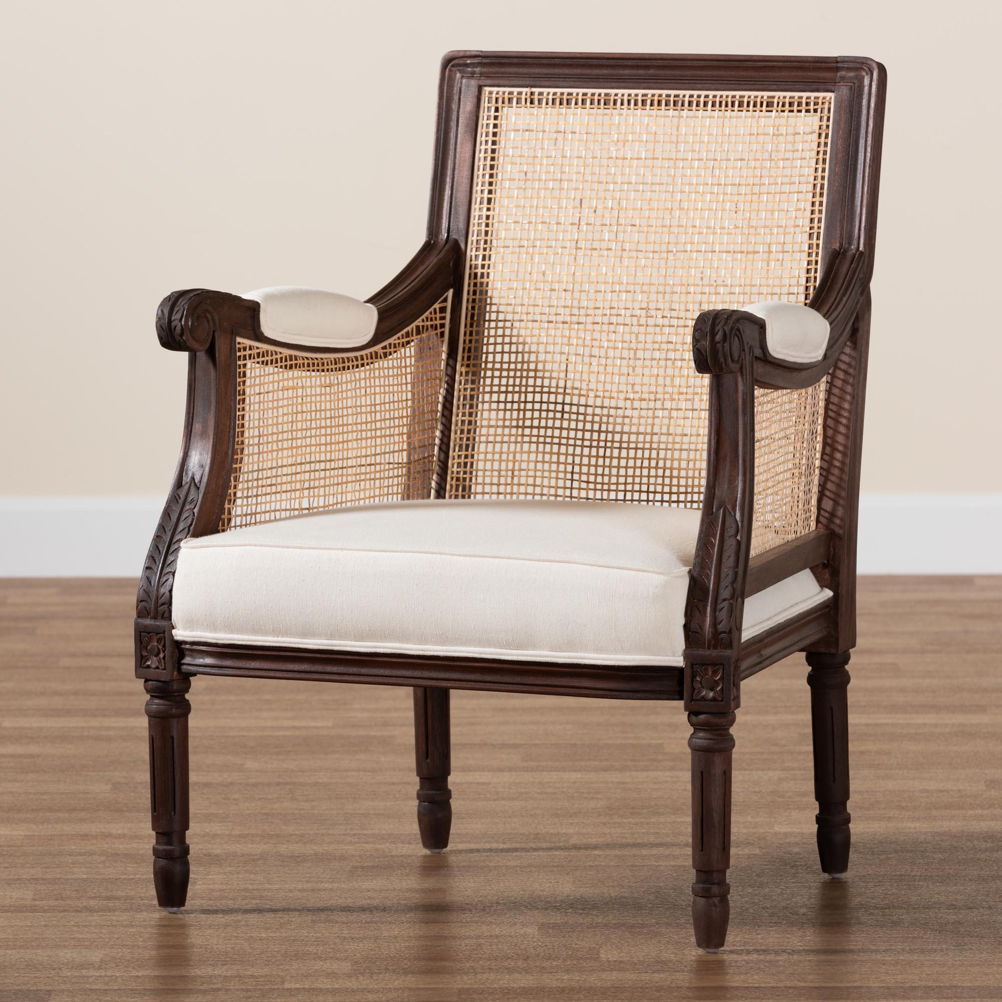 bali & pari Desmond Traditional French Fabric and Finished Wood Accent Chair