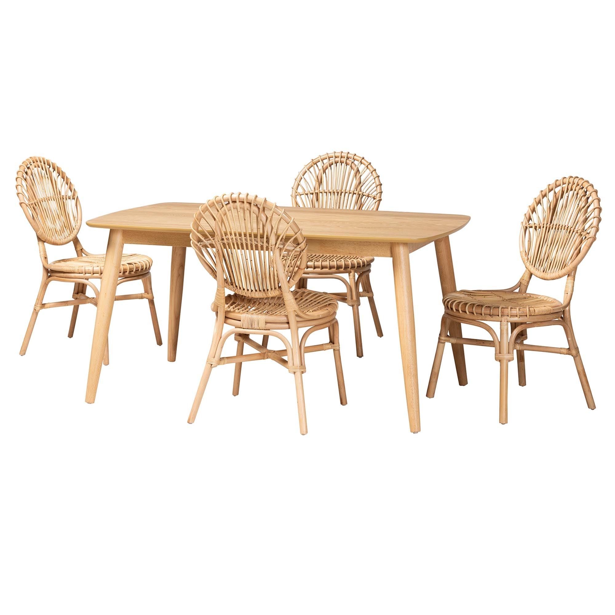 Iris Modern Bohemian Rattan 5-Piece Dining Set